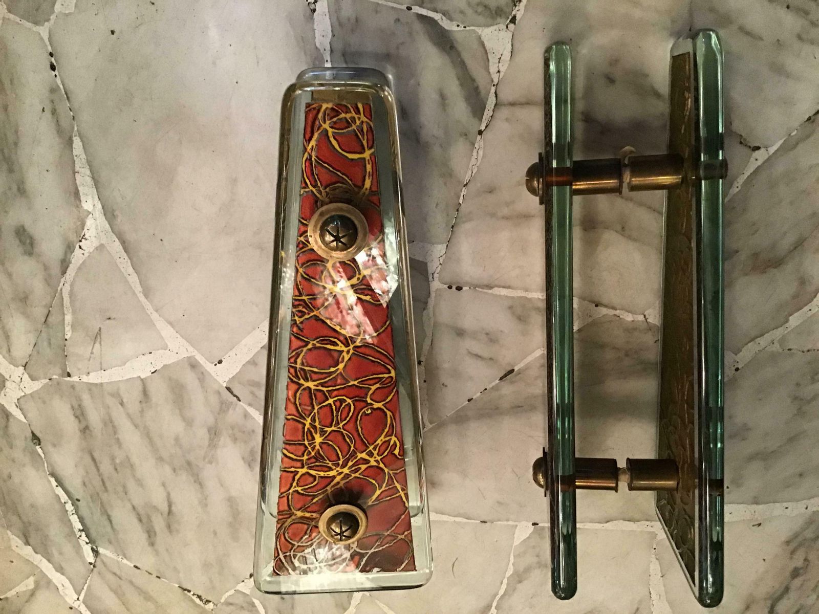 Fontana Arte Dube Handles Engraved Glass Brass 1950 Italy photo vintage
