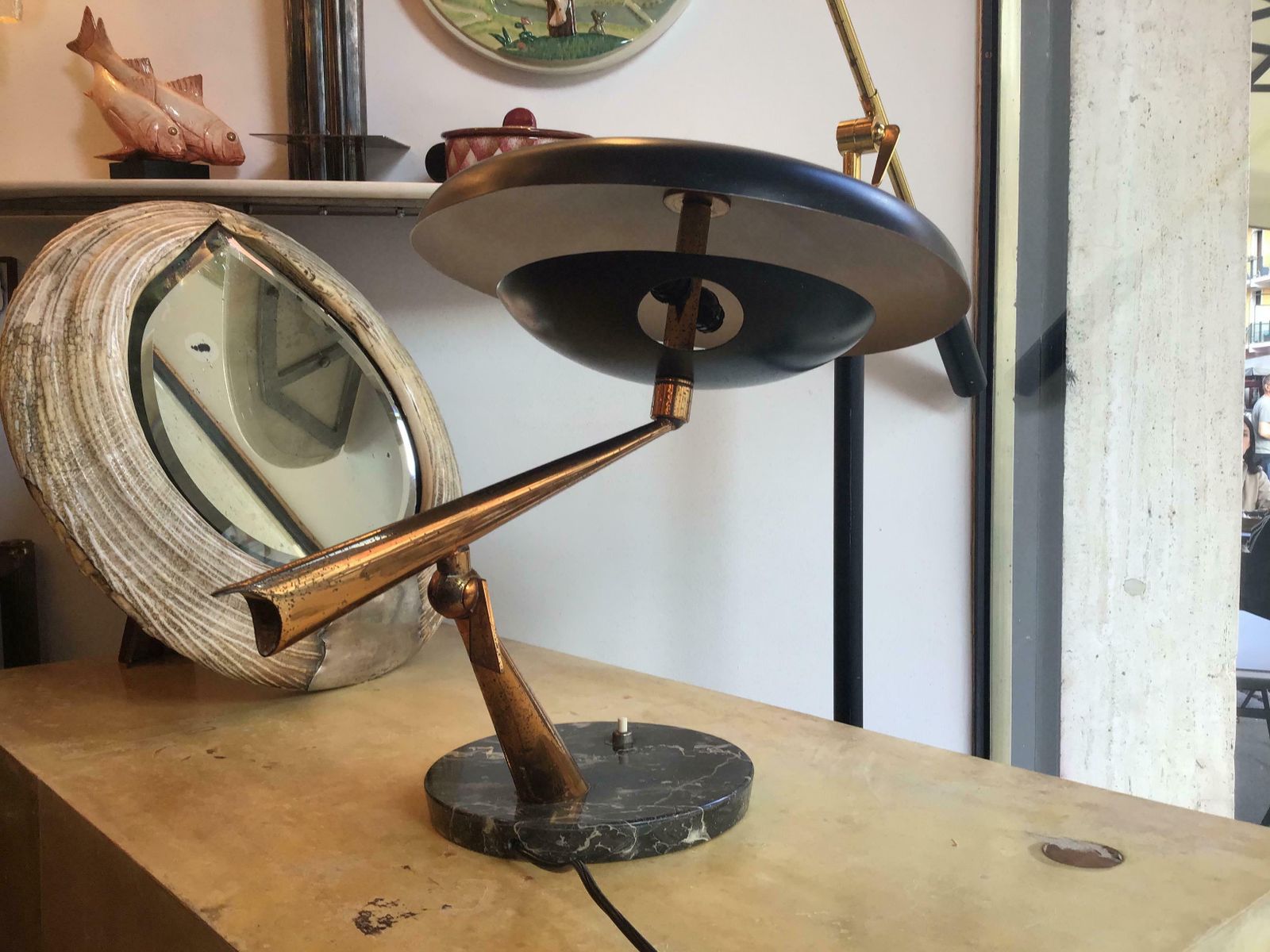 Lumi Oscar Torlasco Table Lamp Marbre Brass Metal Adjustable 1940 Italy photo for sale