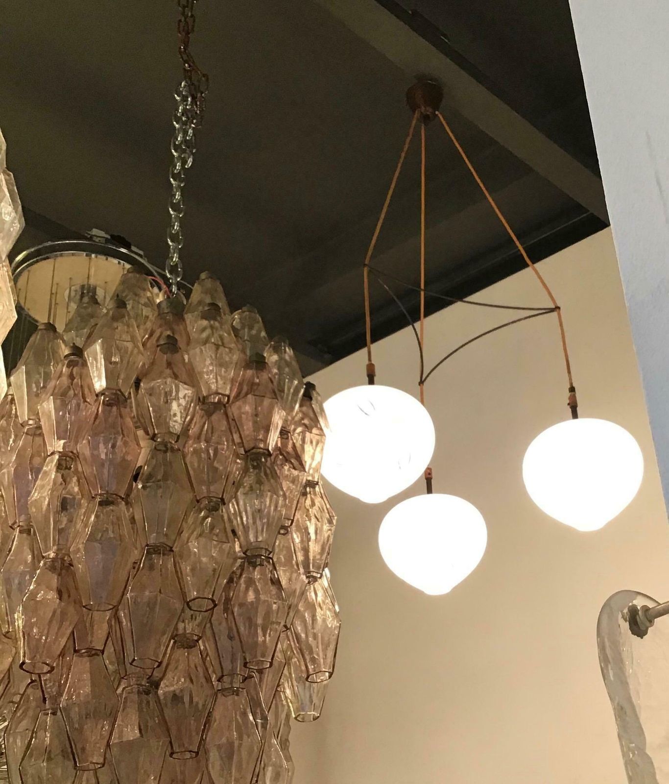 Stilnovo Style Chandelier Brass Glass 1950 Italy photo vintage