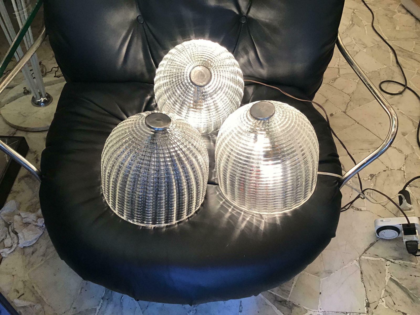 Lighting Seguso Sconces Ceilling Light Murano Glass Metal Crome 1950 Italy photo