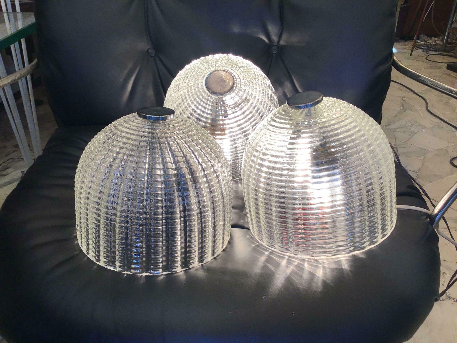 photo vinterior Seguso Sconces Ceilling Light Murano Glass Metal Crome 1950 Italy