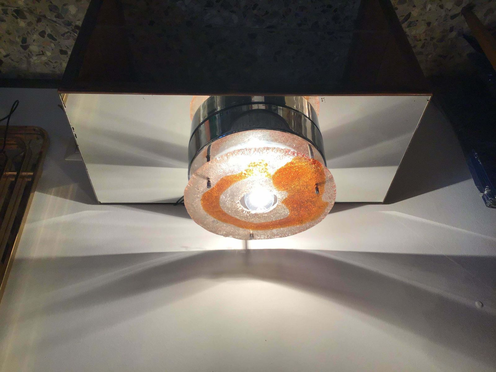 photo for sale Mazzega Ceiling Light Murano Glass Metal Crome, 1960, Italy