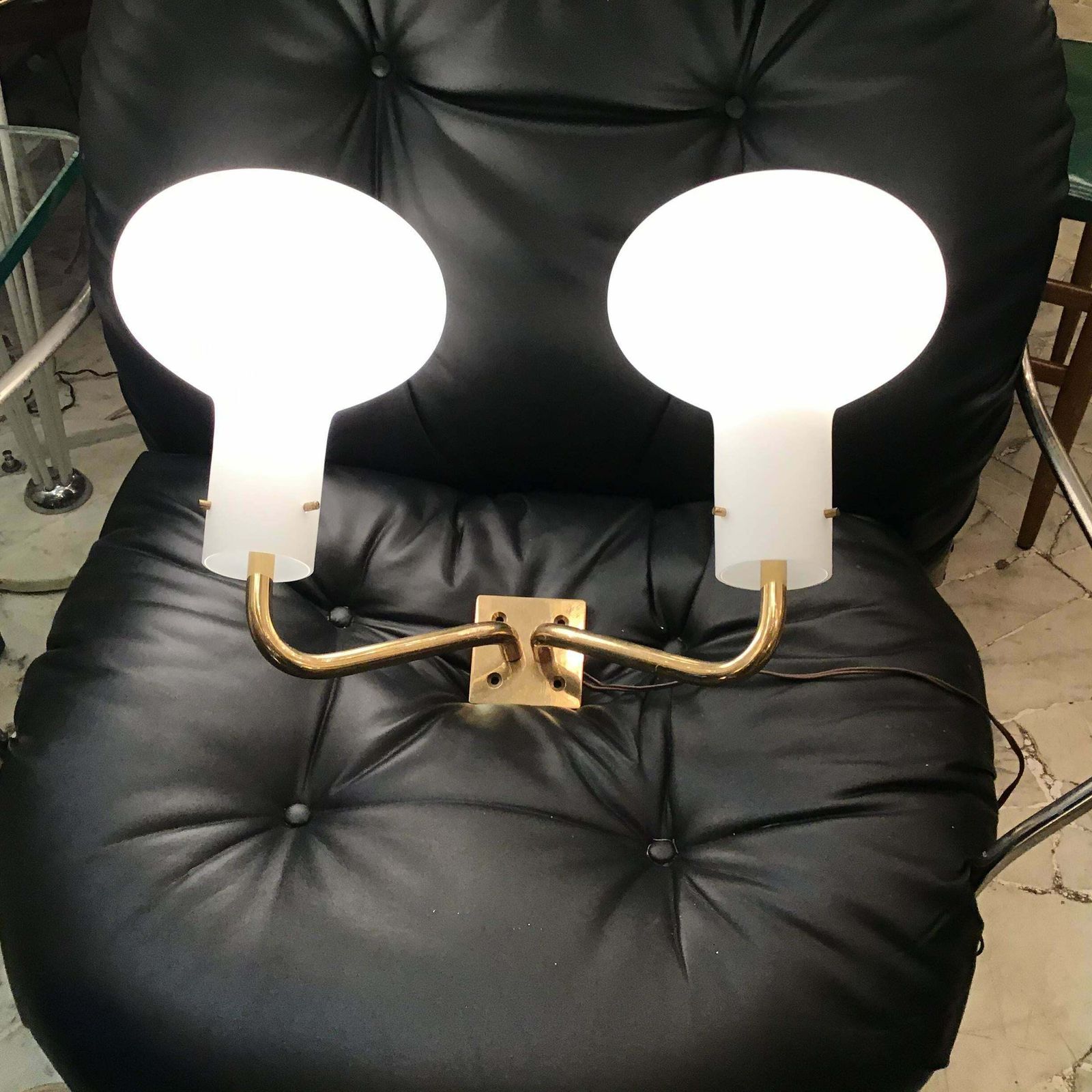 Ignazio Gardella Azucena Sconce Brass Opaline Glass 1955 Italy photo for sale