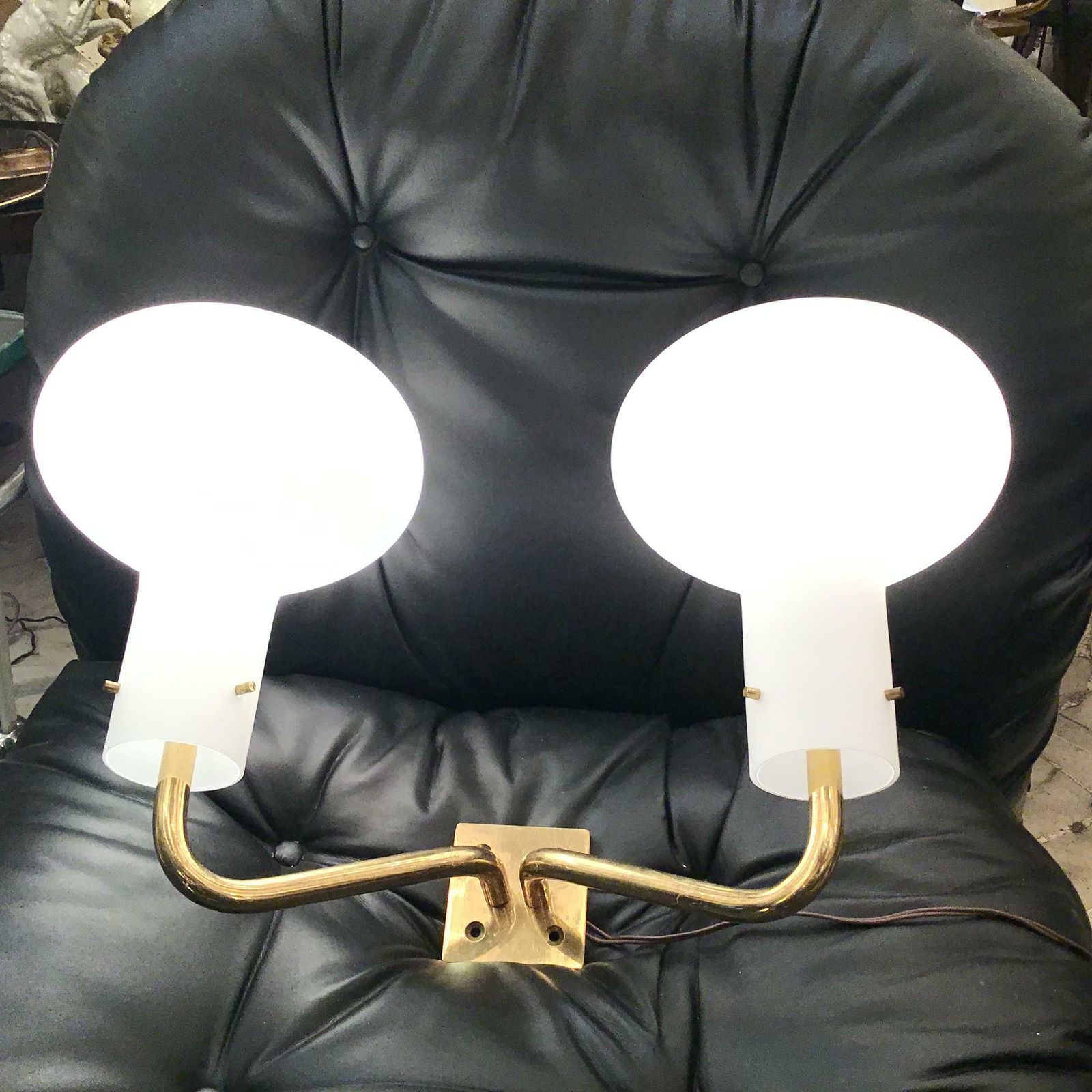 Ignazio Gardella Azucena Sconce Brass Opaline Glass 1955 Italy photo Lighting