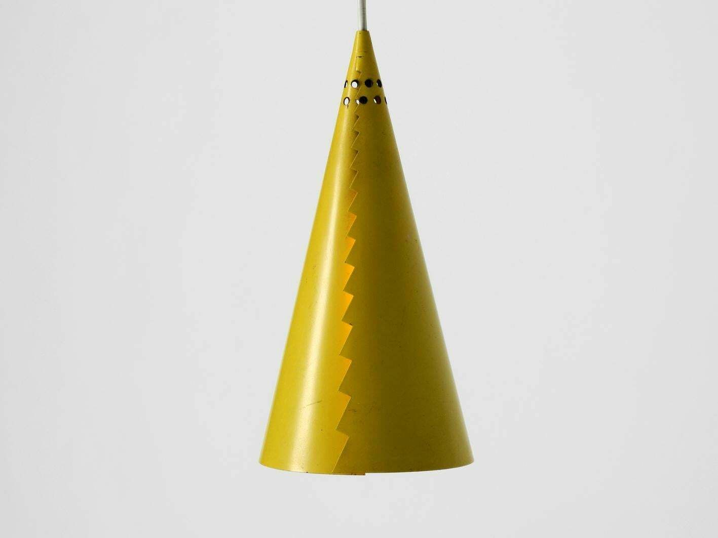 Rare Mid Century Modern Cone Shaped Pendant Lamp Made Of Sheet Steel In Yellow photo furniture