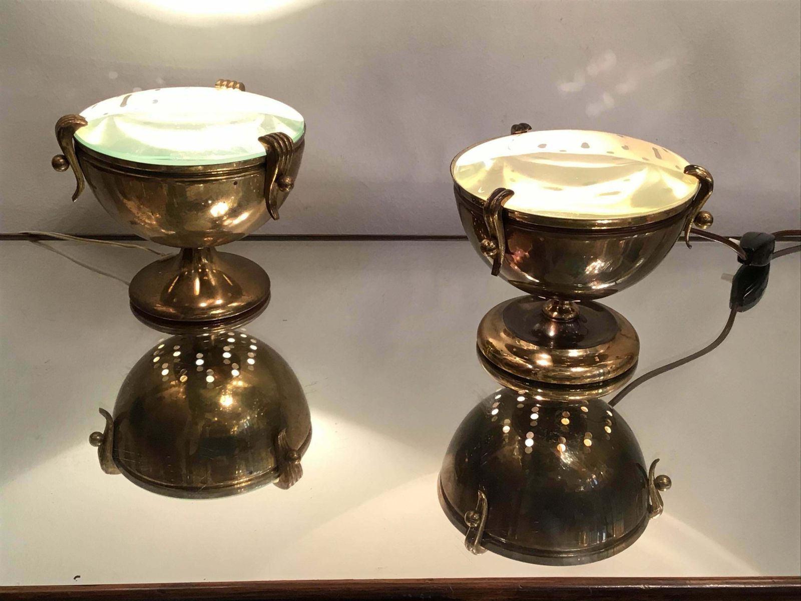 Fontana Arte Table Lamps “Him And Her” Brass Glass, 1950, Italy photo vintage