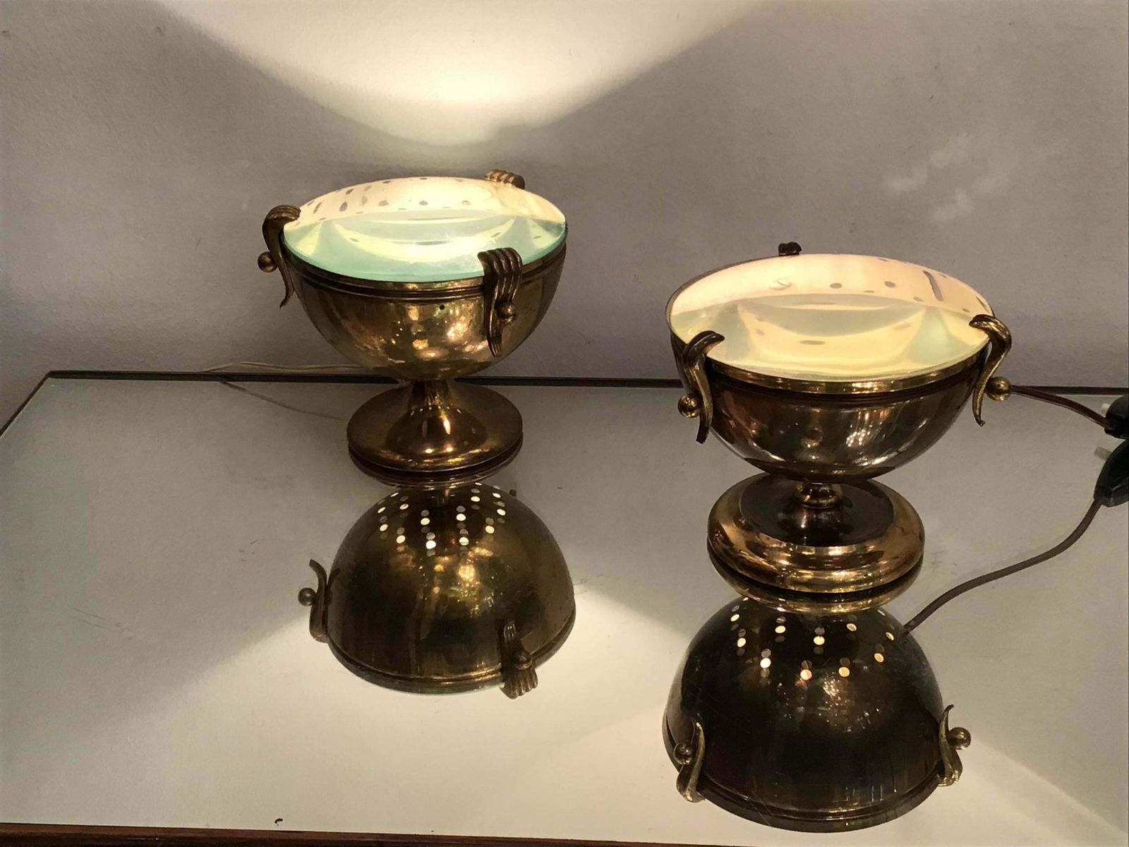 photo vinterior Fontana Arte Table Lamps “Him And Her” Brass Glass, 1950, Italy
