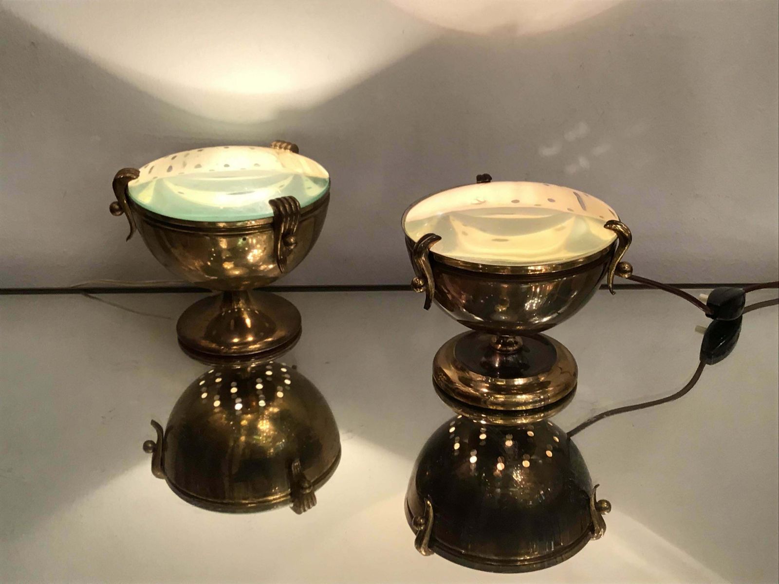 photo vintage Fontana Arte Table Lamps “Him And Her” Brass Glass, 1950, Italy