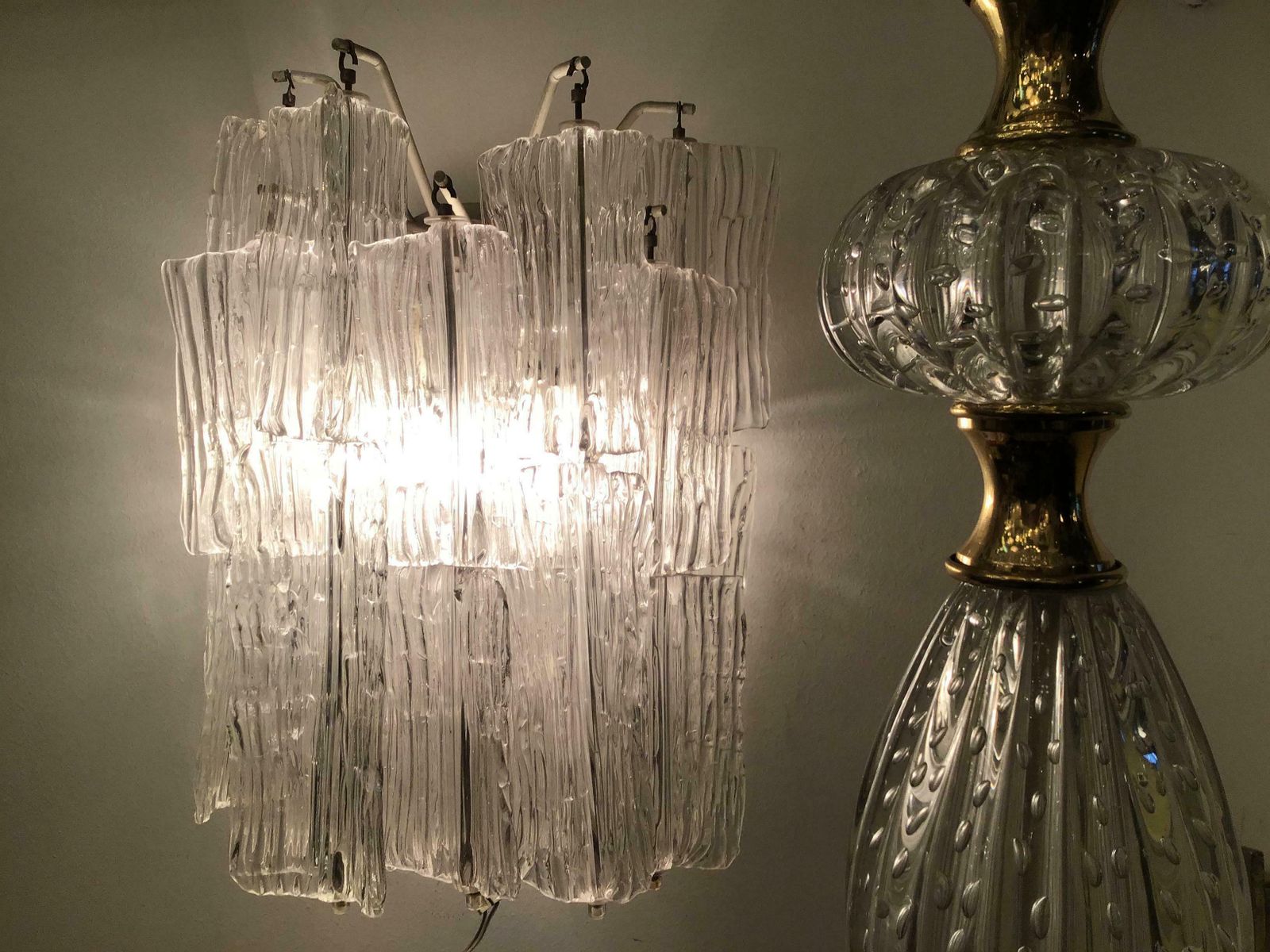 2260.0 Venini “Toni Zuccheri “ Sconce Murano Glass Metal Crome 1950 Italy photo