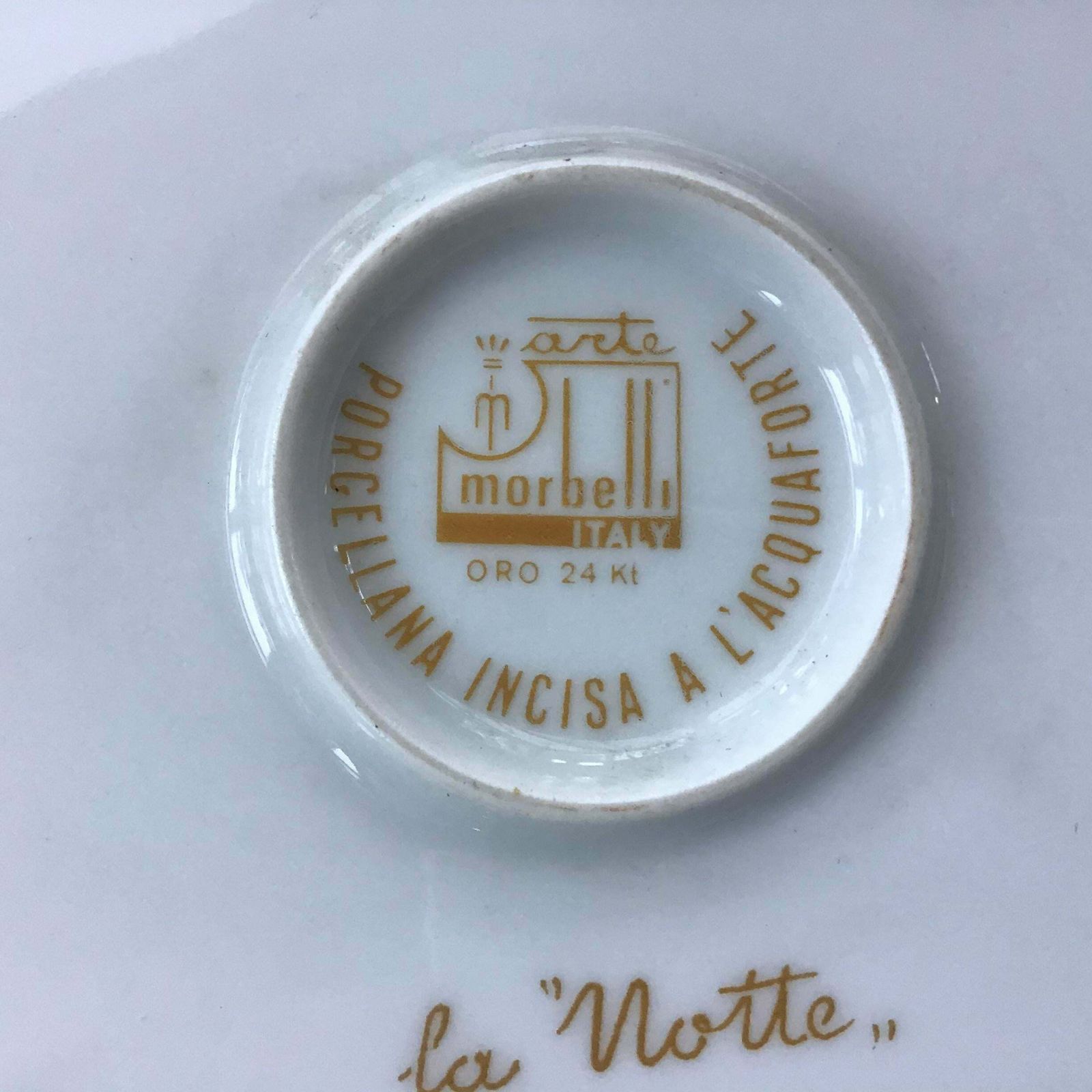 Morbelli Wall Plate Gold Porcelain #La Notte” 1960 Italy photo furniture