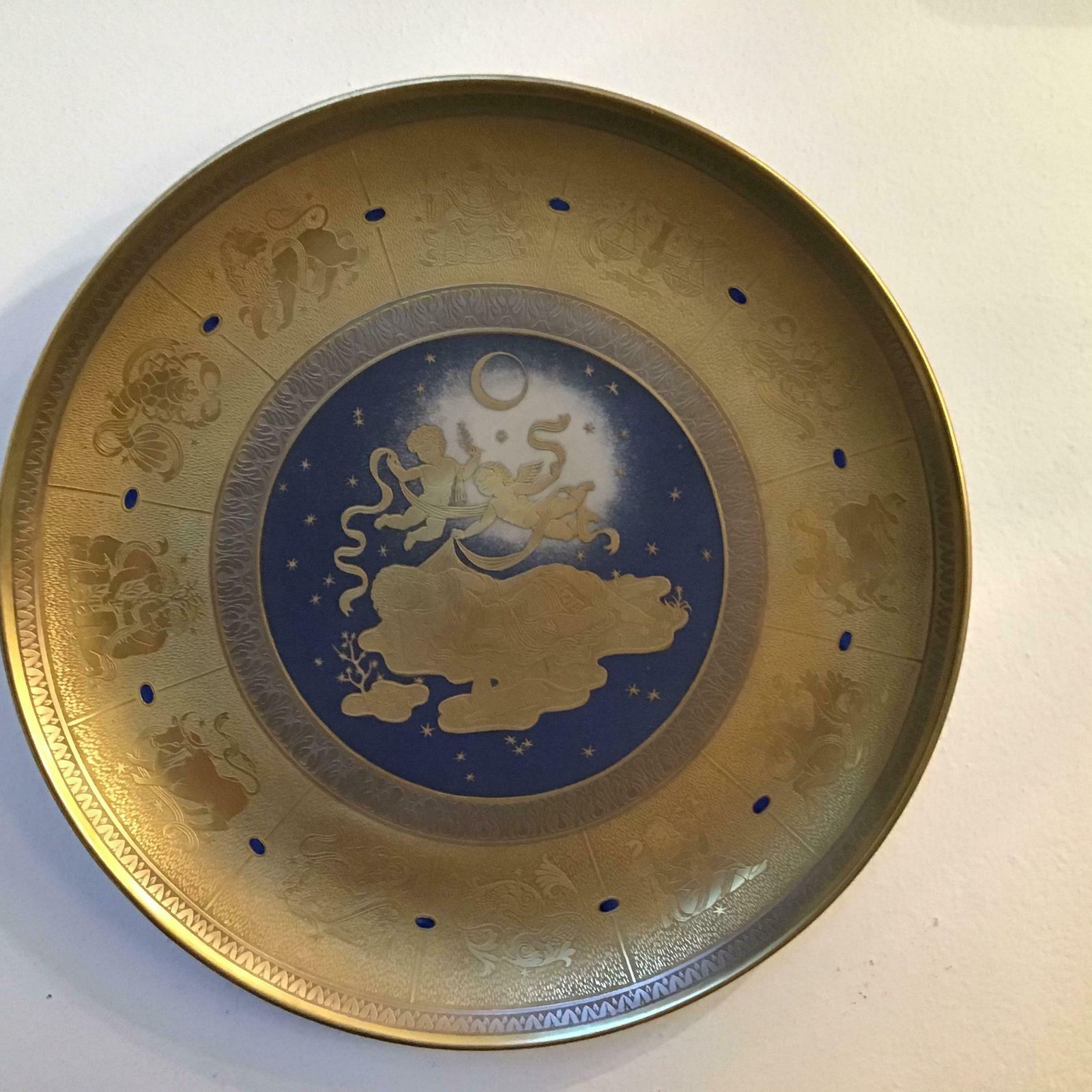 Morbelli Wall Plate Gold Porcelain #La Notte” 1960 Italy photo vinterior