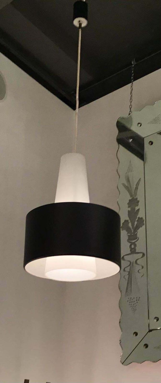 Stilnovo Chandelier Brass Opaline Glass Metal, 1950, Italy photo Lighting