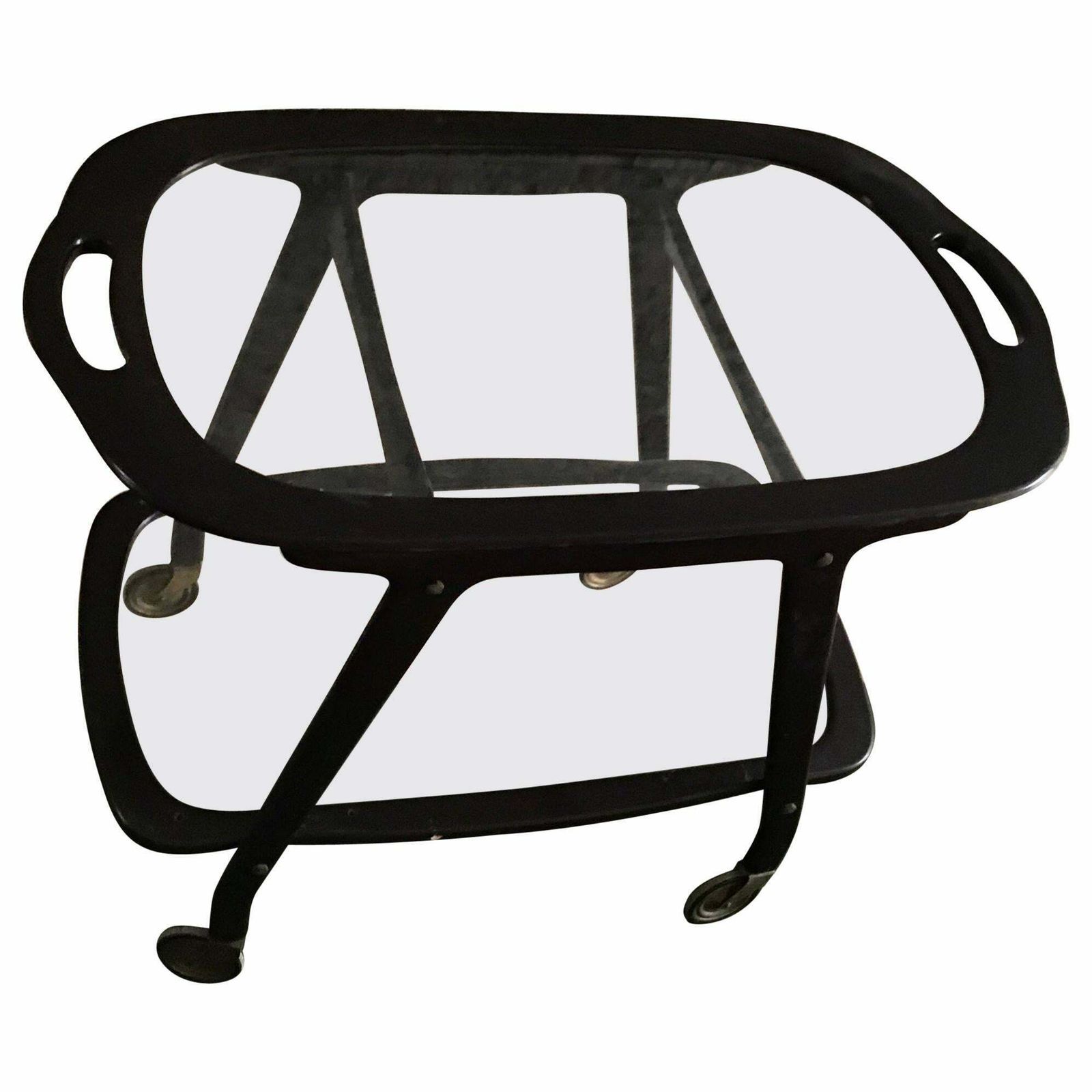 Cesare Lacca Bar Trolley With Movable Tray Wood Brass, 1950, Italy