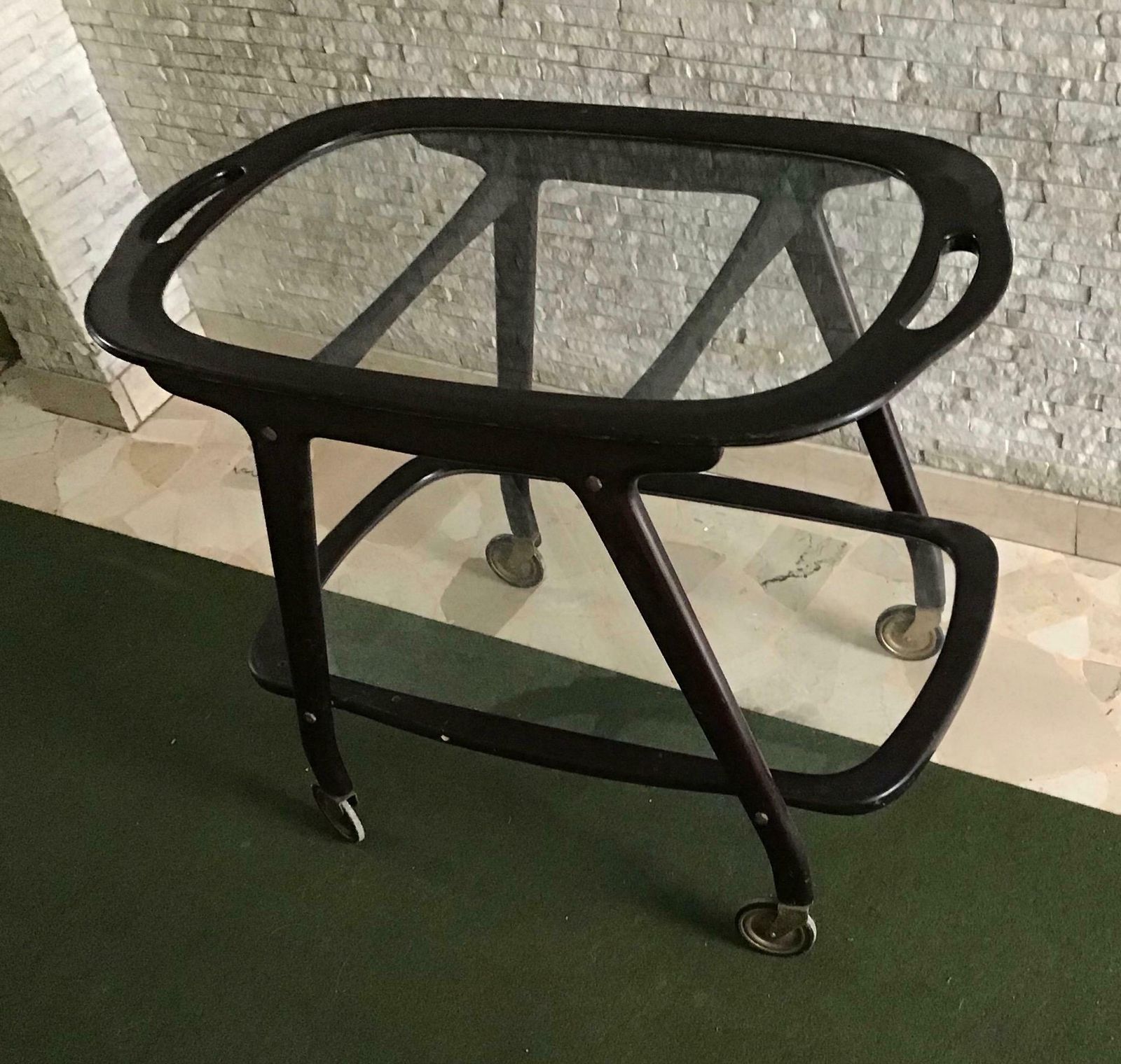 Cesare Lacca Bar Trolley With Movable Tray Wood Brass, 1950, Italy photo furniture