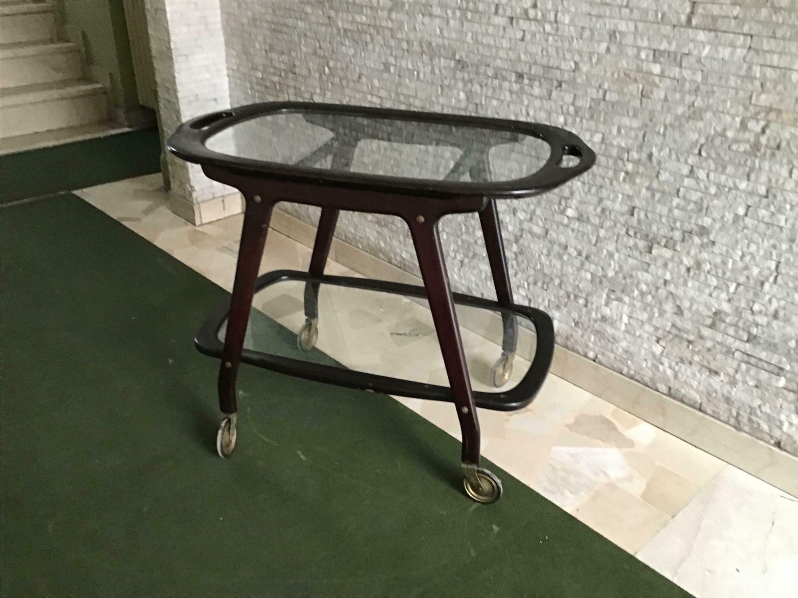 Cesare Lacca Bar Trolley With Movable Tray Wood Brass, 1950, Italy photo 1085.0