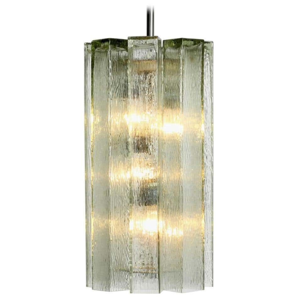 Extra Large Glass Pendant Lamp By Doria Mid Century Modern Brutalist Design