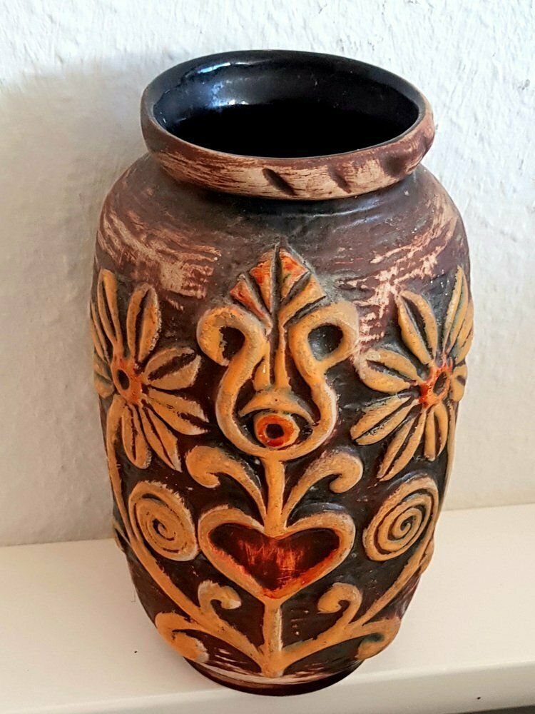 Ceramic Relief Vase By Bodo Mans For Bay Keramik, 1970s photo for sale