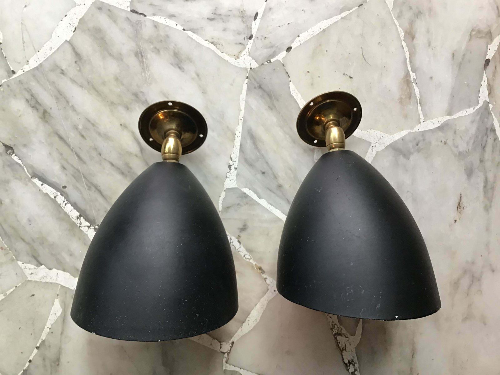 photo for sale Couple Stilnovo Sconces 1950 Metal Black Cromo, 1950, Italy