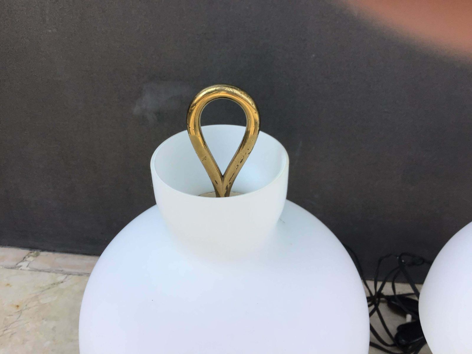 photo for sale Ignazio Gardella Table Lamps Azucena Brass And Opaline Glass 1950 Italy