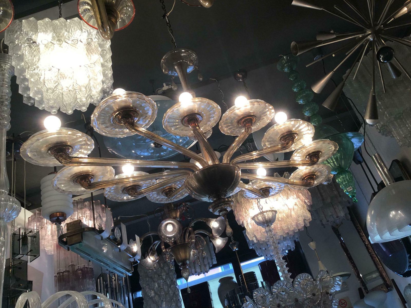 Lighting Venini Oval Murano Glass Chandelier 12 Light, 1930, Italy photo