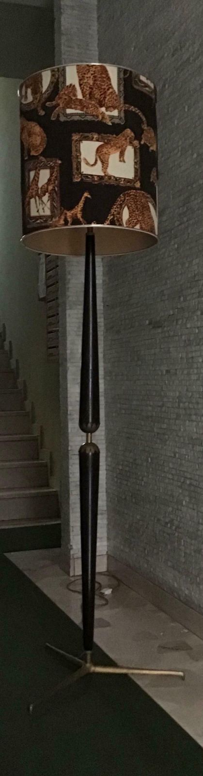 Floor Lamp Ico Parisi #Stile# Wood Brass Fabric Lampshade, 1950, Italy photo 2260.0