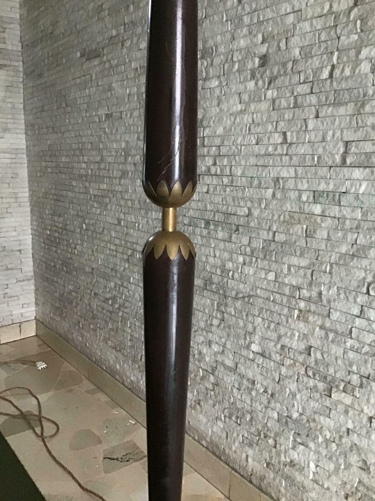 photo for sale Floor Lamp Ico Parisi #Stile# Wood Brass Fabric Lampshade, 1950, Italy