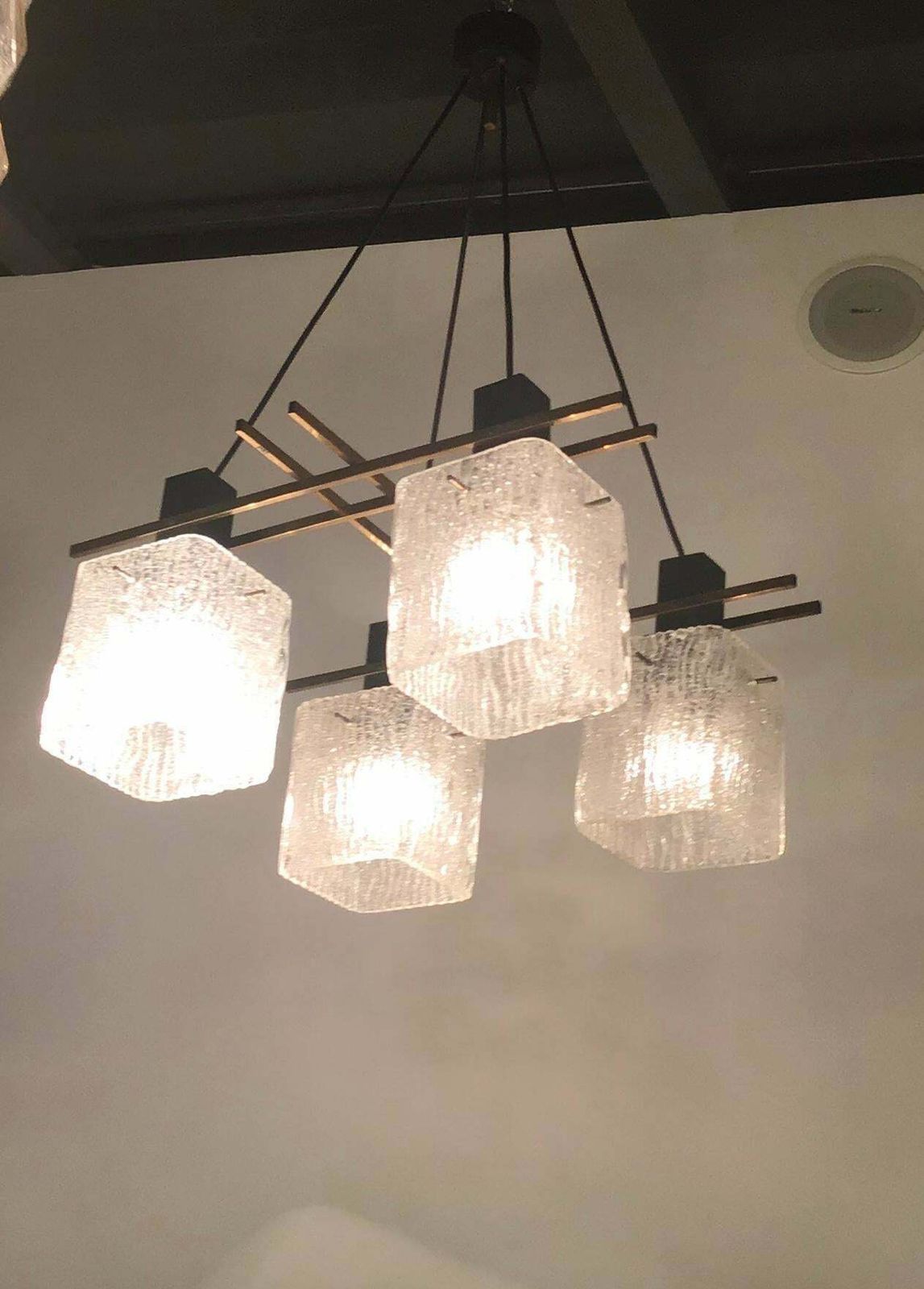 Stilnovo Style Chandelier 1955 Brass Metal Iron Murano Glass, Italy photo Lighting