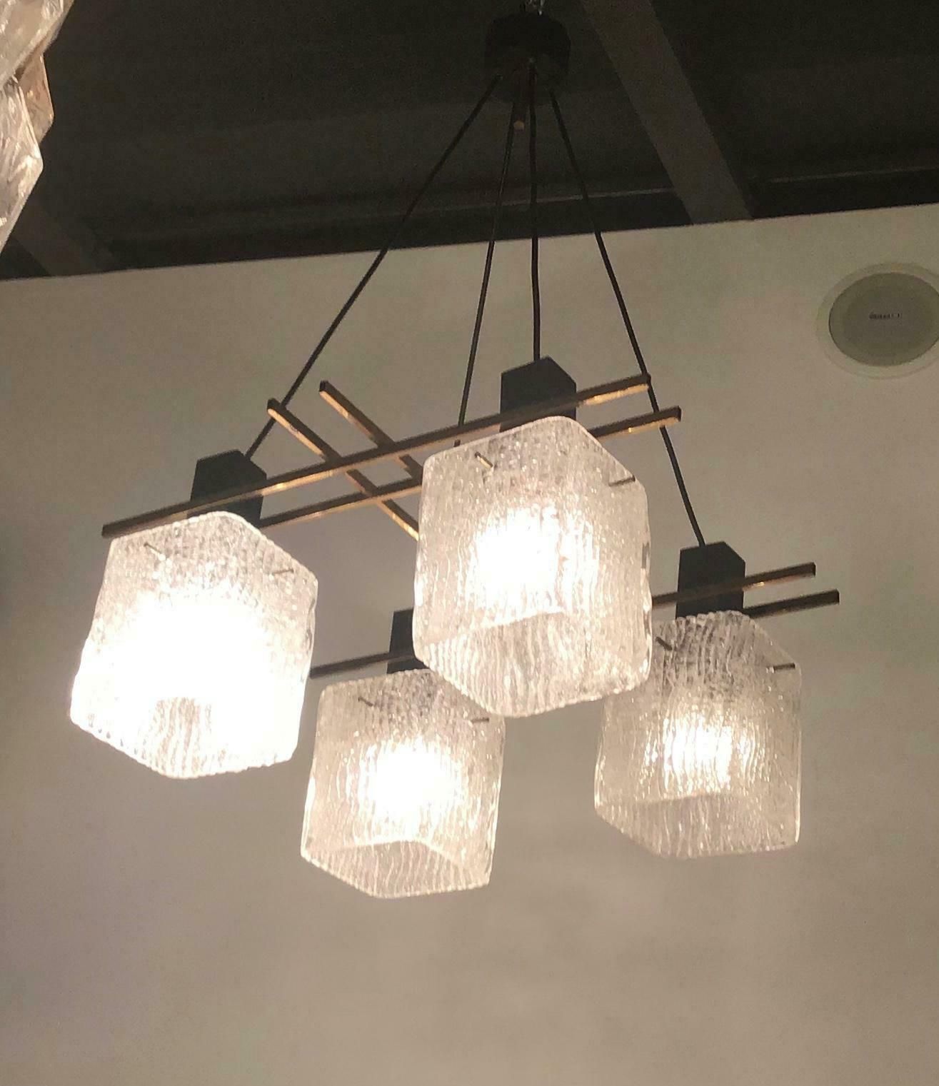 Stilnovo Style Chandelier 1955 Brass Metal Iron Murano Glass, Italy photo 3164.0