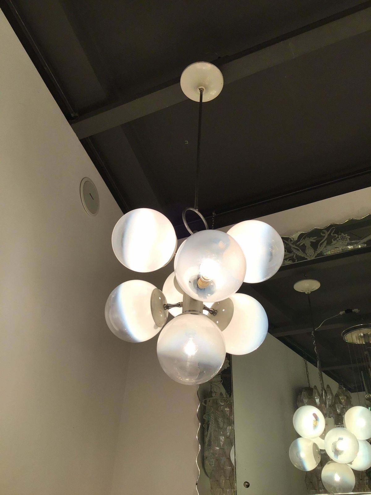 Stilnovo Style Chandelier Glass Metal Crome 7 Lights, 1960, Italy photo vinterior