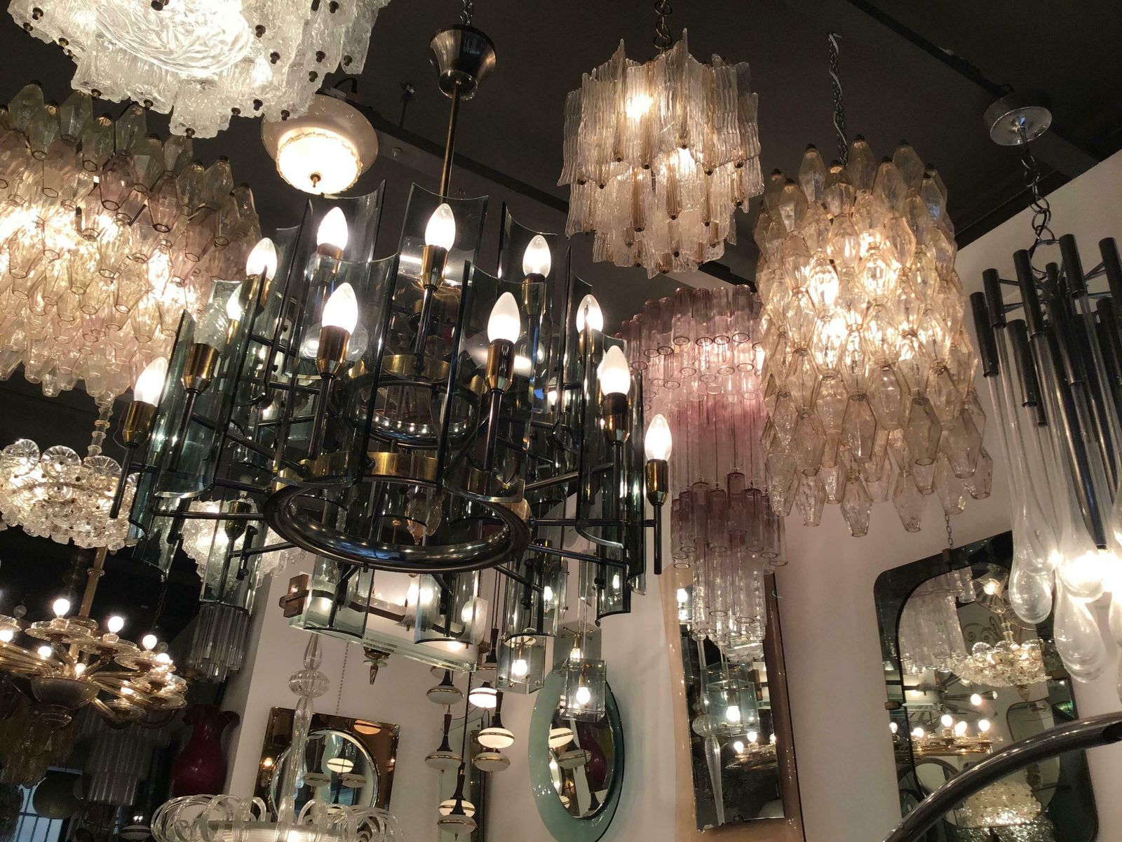 Venini “Toni Zuccheri” Chandelier Murano Glass Metal Crome Iron 1950 Italy photo vinterior