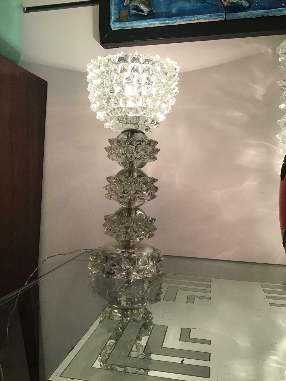 photo vinterior Barovier E Toso “Rostrato” Table Lamp Murano Glass Metal Crome 1940 Italy