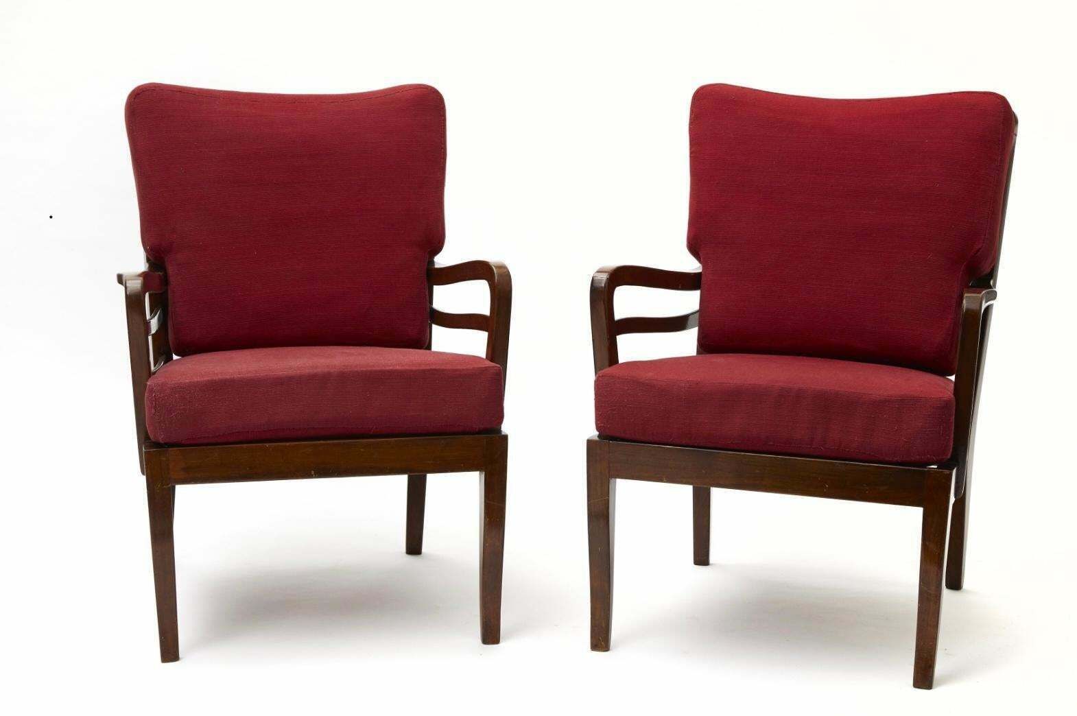 Cavatorta Pair Of Armchairs Wood Padded Fabric, 1950, Italy photo furniture