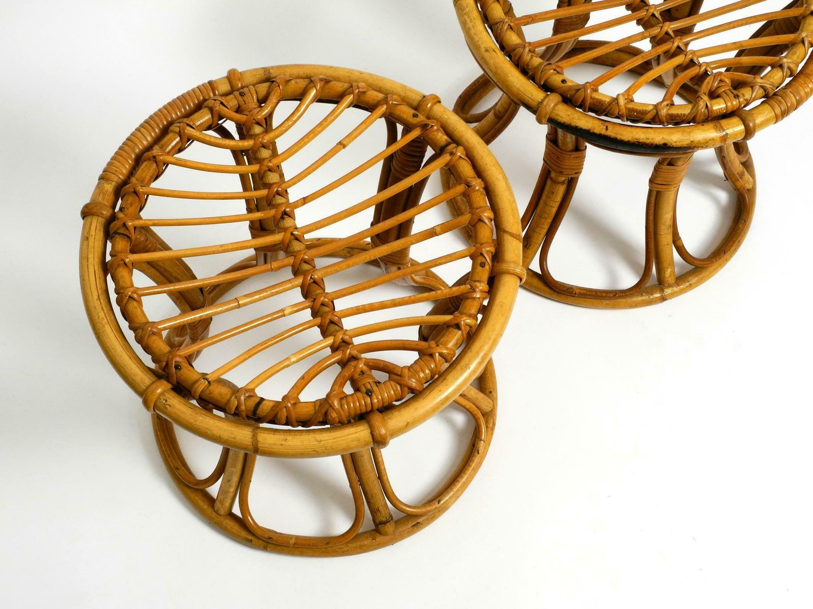 Pair Of Beautiful Rare Original 1960's Italian Bamboo Stools photo vinterior
