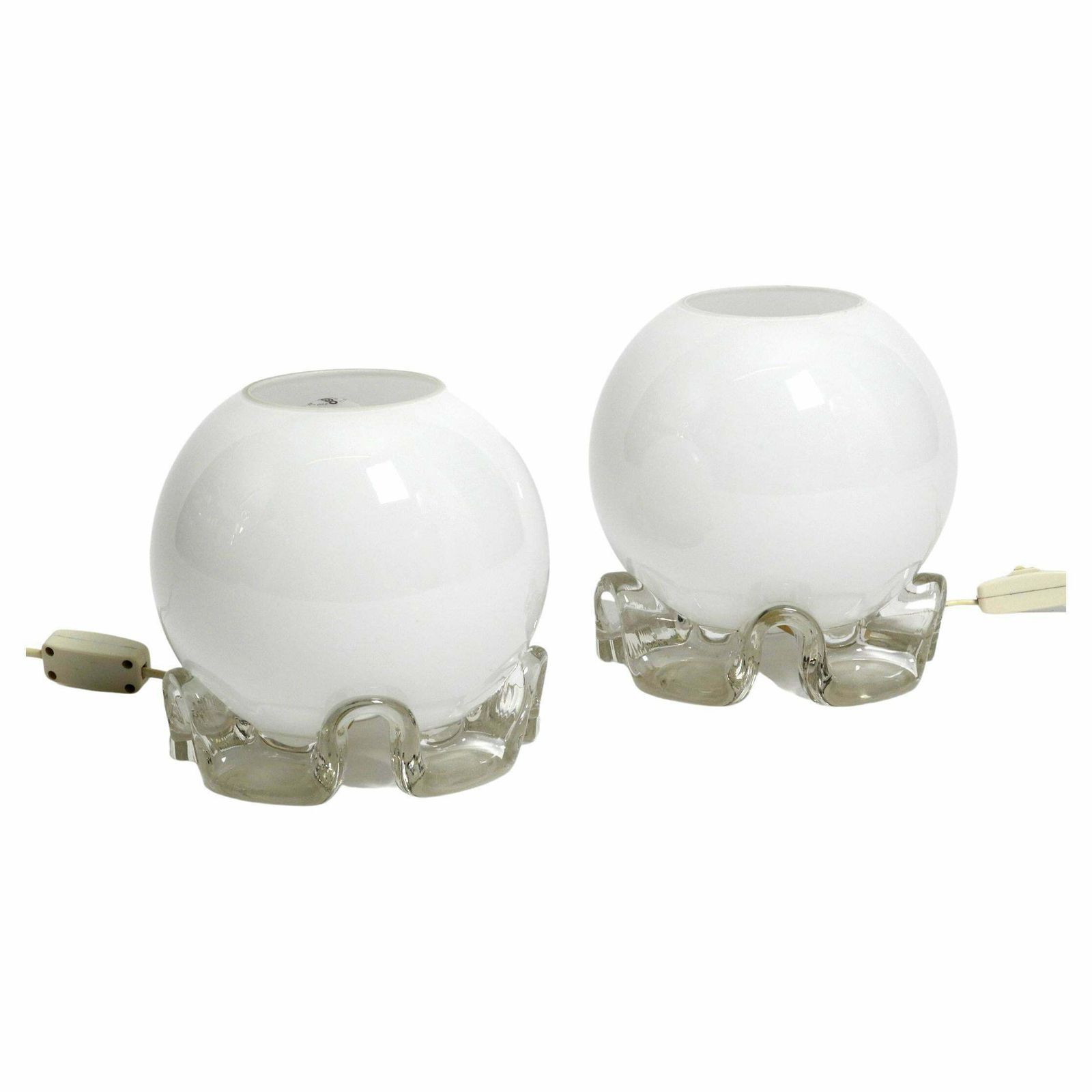 Pair Of 1960''S Glass Table Lamps In White And Transparent From Limburg