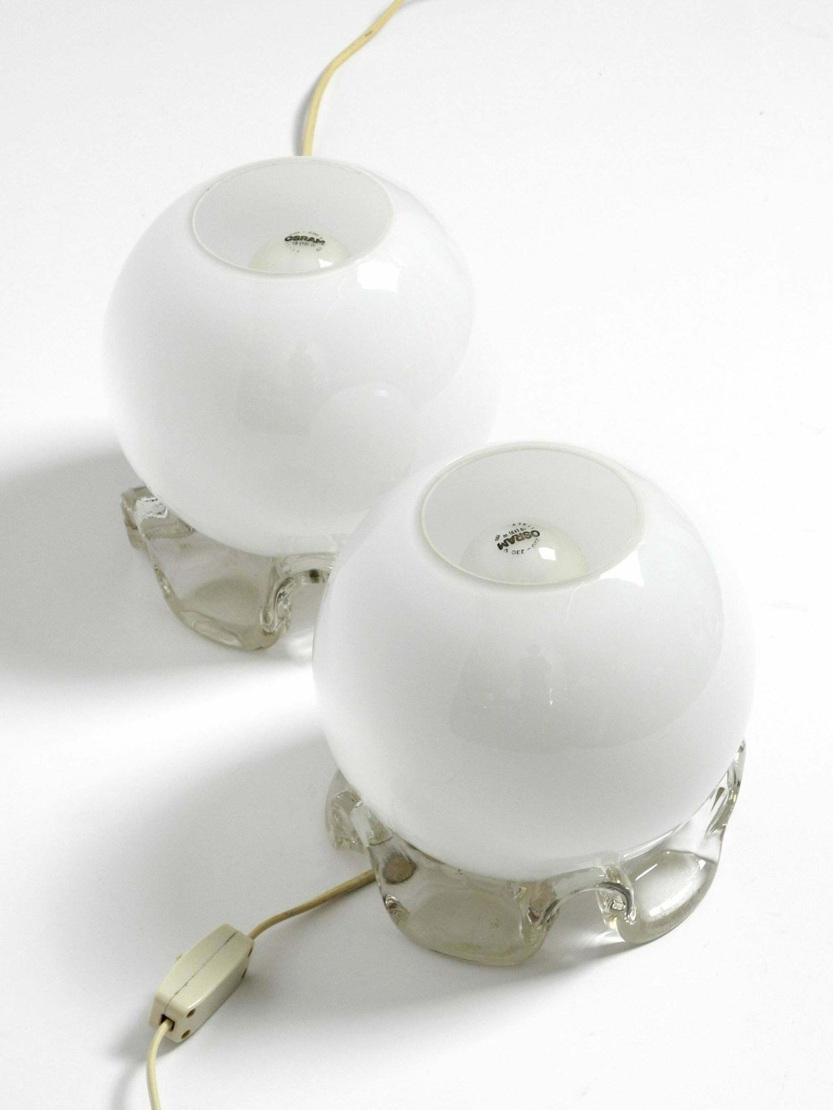 photo buy Pair Of 1960''S Glass Table Lamps In White And Transparent From Limburg
