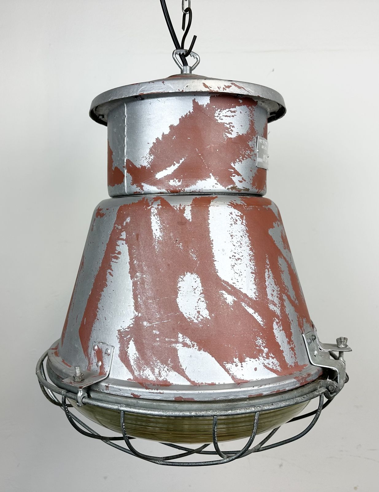 Industrial Cage Factory Pendant Lamp With Glass Cover From Mesko, 1970s, 2x photo furniture