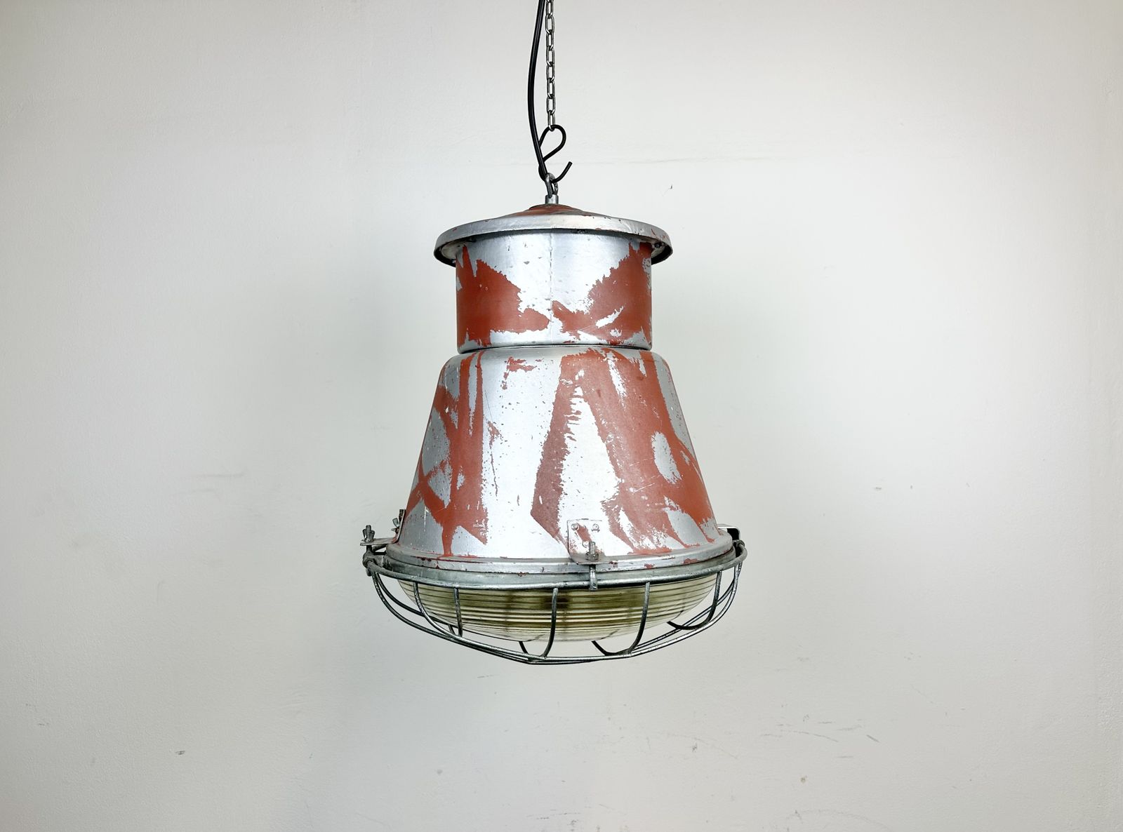 Industrial Cage Factory Pendant Lamp With Glass Cover From Mesko, 1970s, 2x photo buy
