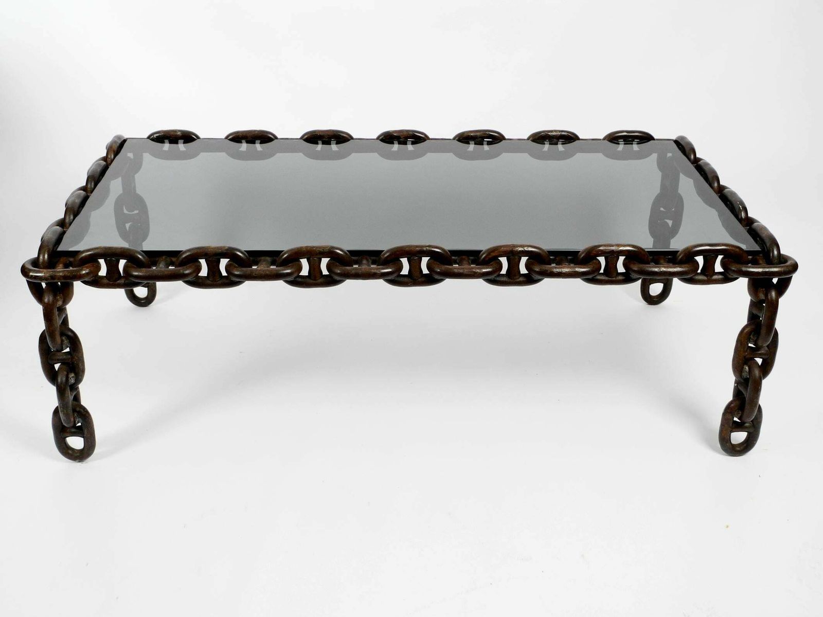 1970s Xl Coffee Table Made Of Nautical Iron Chain And A Thick Smoked Glass Plate photo Furniture