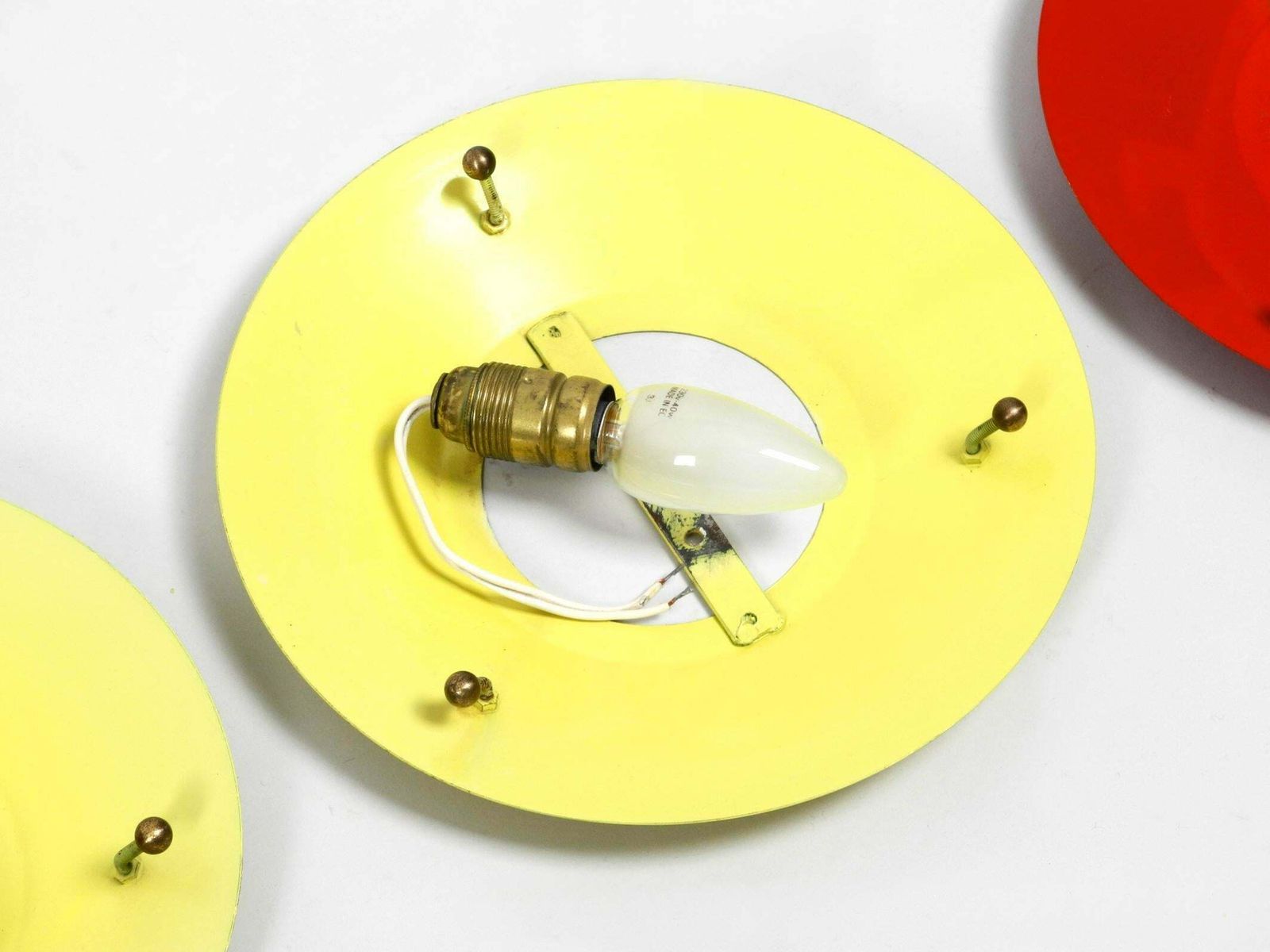 photo for sale Three Round Midcentury Wall Or Ceiling Lamps Made Of Metal And Plexiglass Shade