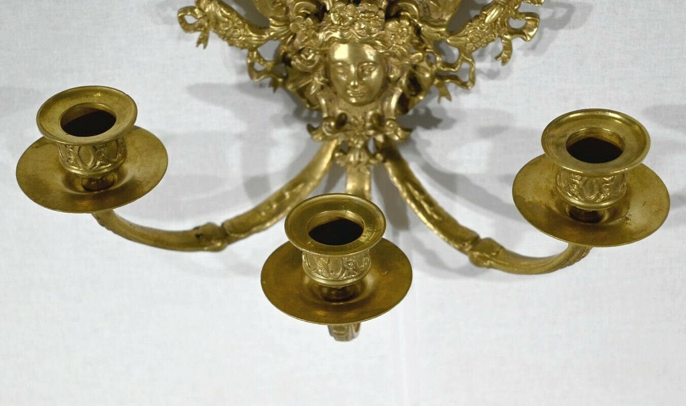 Pair Of Wall Sconces In Gilt Bronze, Napoleon III Period   Mid 19th Century photo vintage