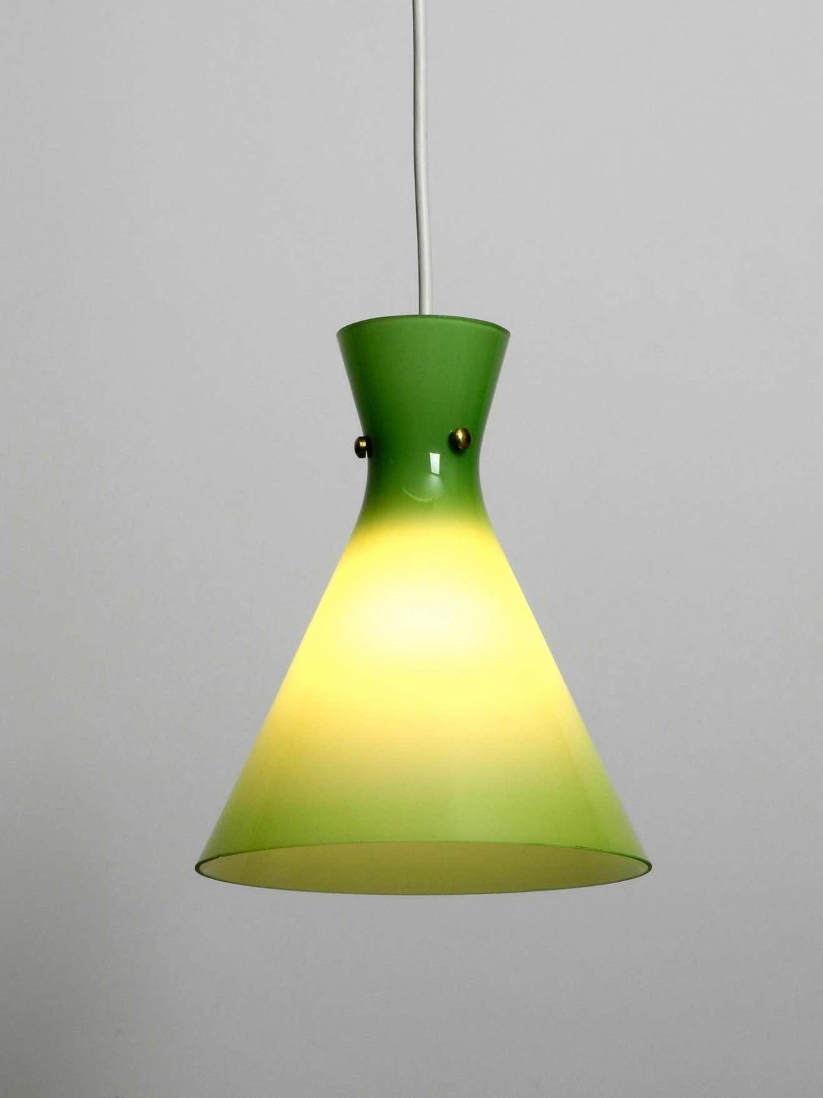 Very Beautiful Midcentury Flashed Glass Diabolo Pendant Lamp In Green photo Lighting