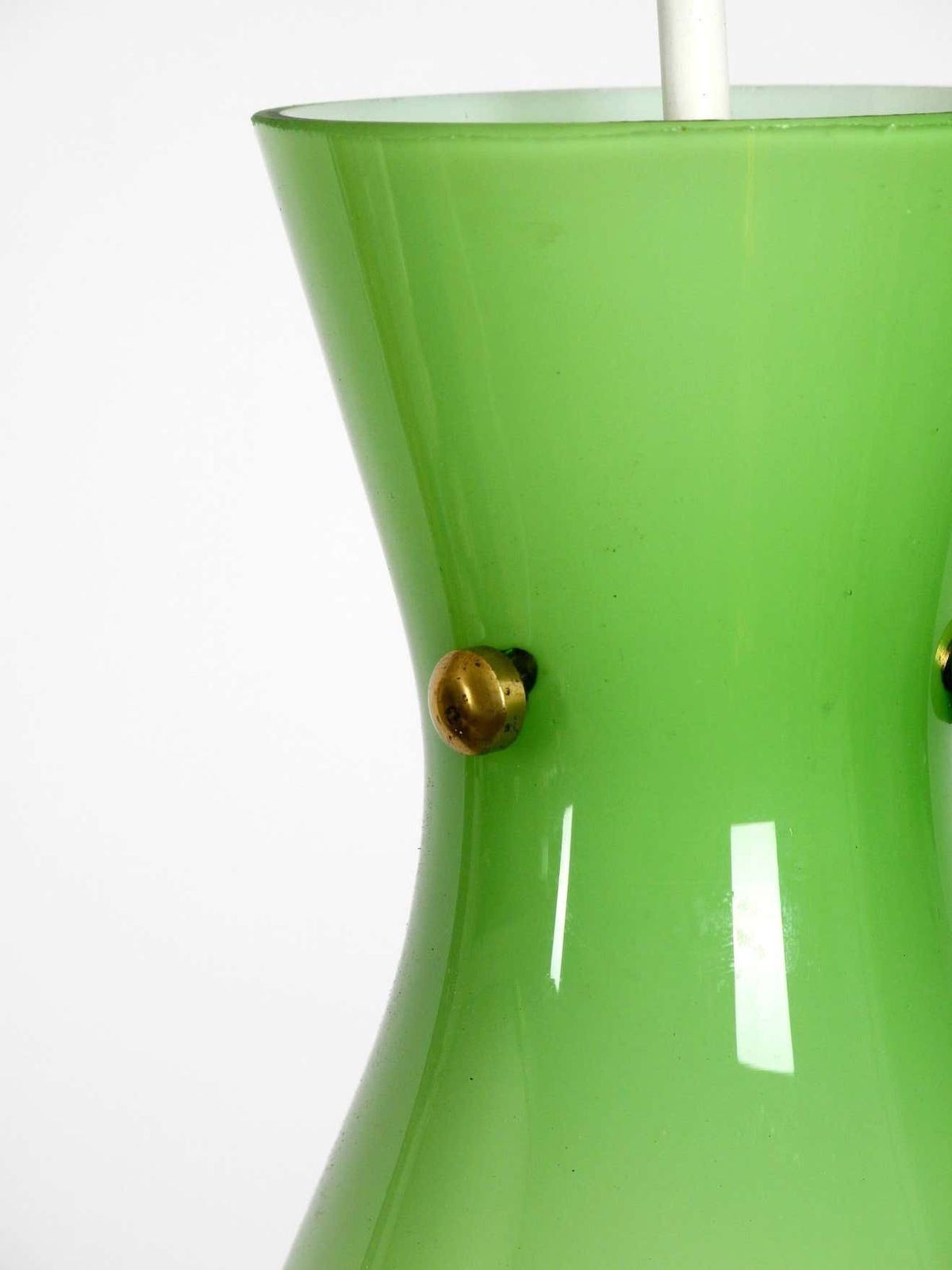 photo vinterior Very Beautiful Midcentury Flashed Glass Diabolo Pendant Lamp In Green