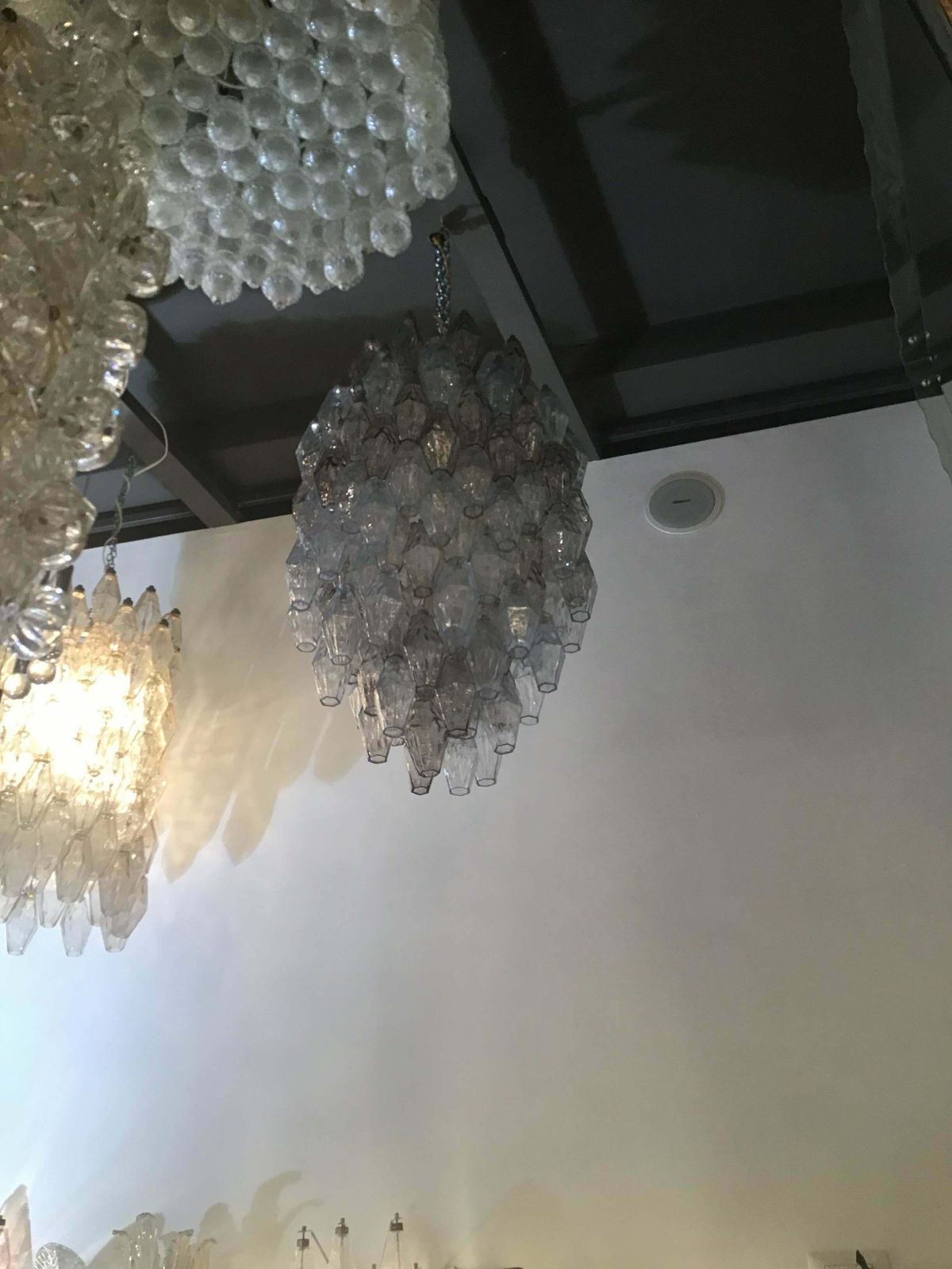 Venini Carlo Scarpa Chandelier Poliedri Murano Light Bluend Brass, 1950 photo furniture