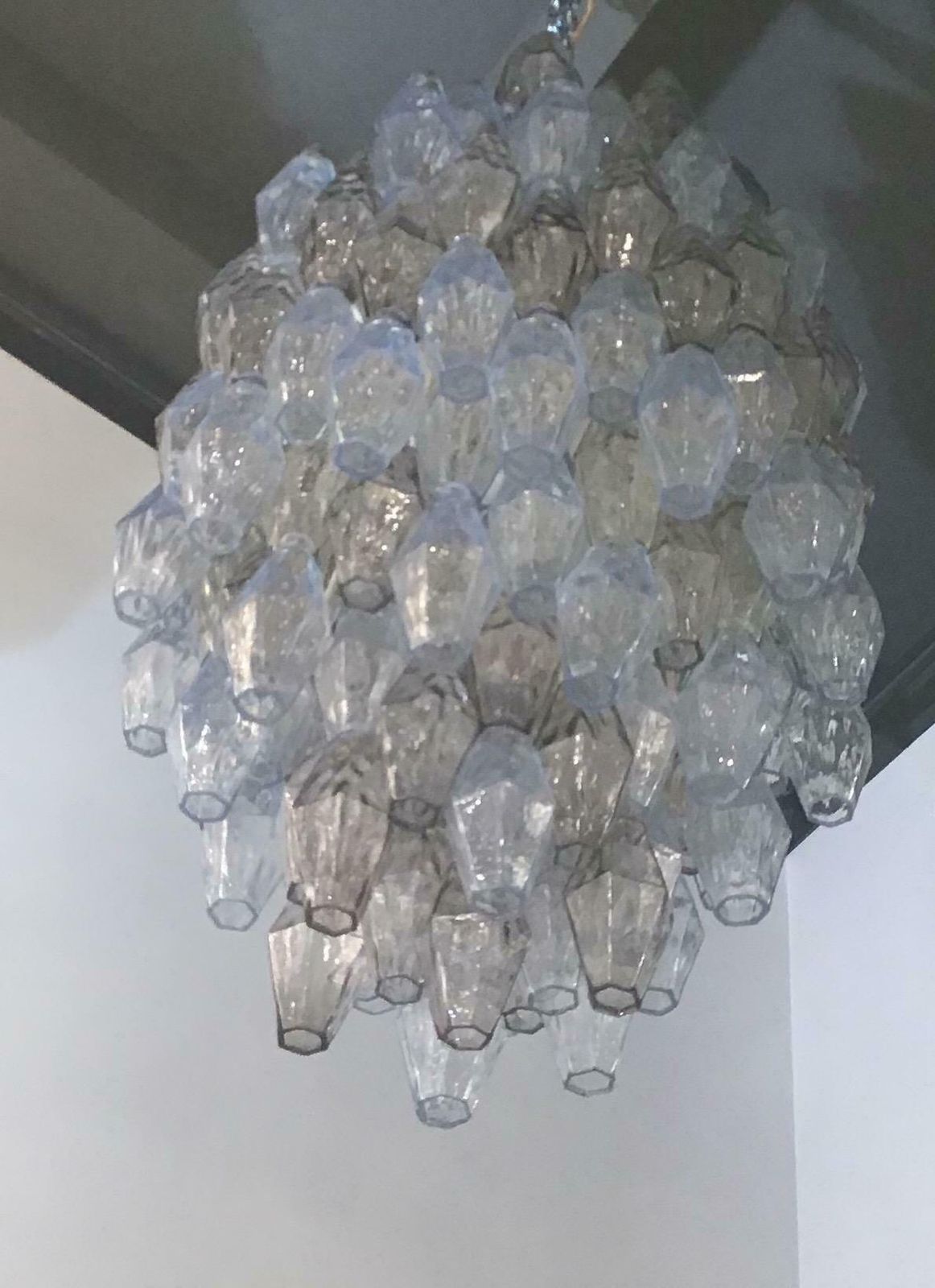 Venini Carlo Scarpa Chandelier Poliedri Murano Light Bluend Brass, 1950 photo Lighting