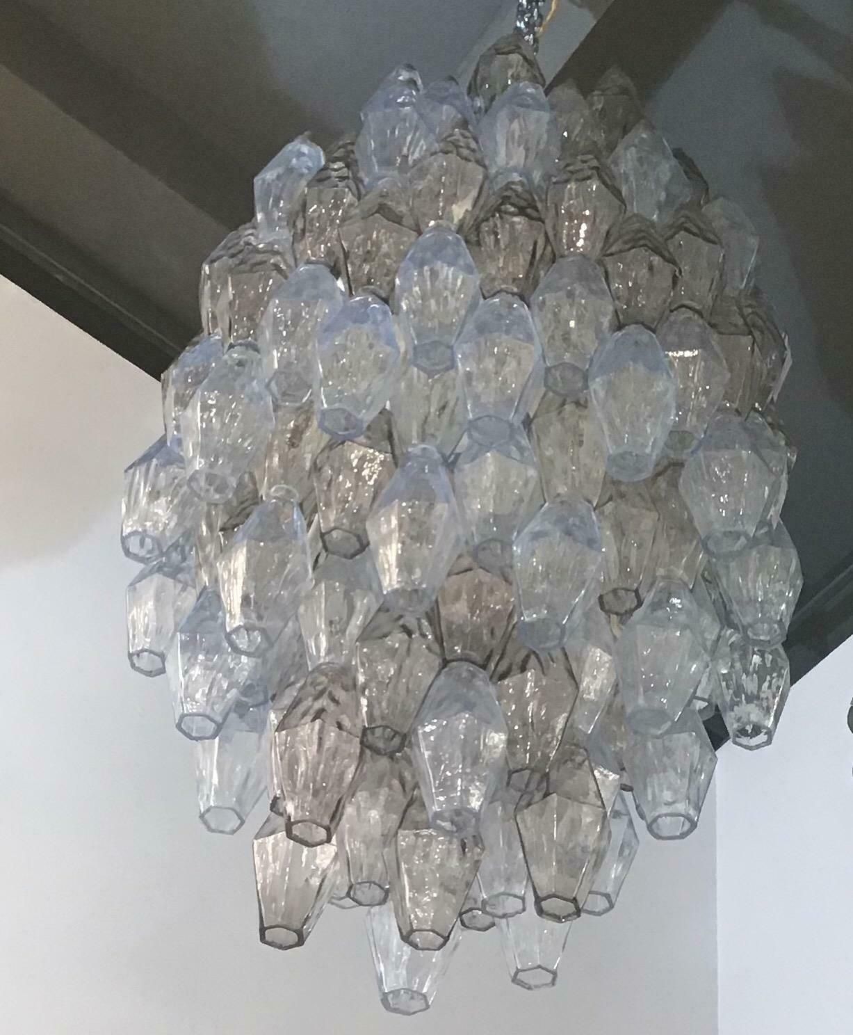 Venini Carlo Scarpa Chandelier Poliedri Murano Light Bluend Brass, 1950 photo buy
