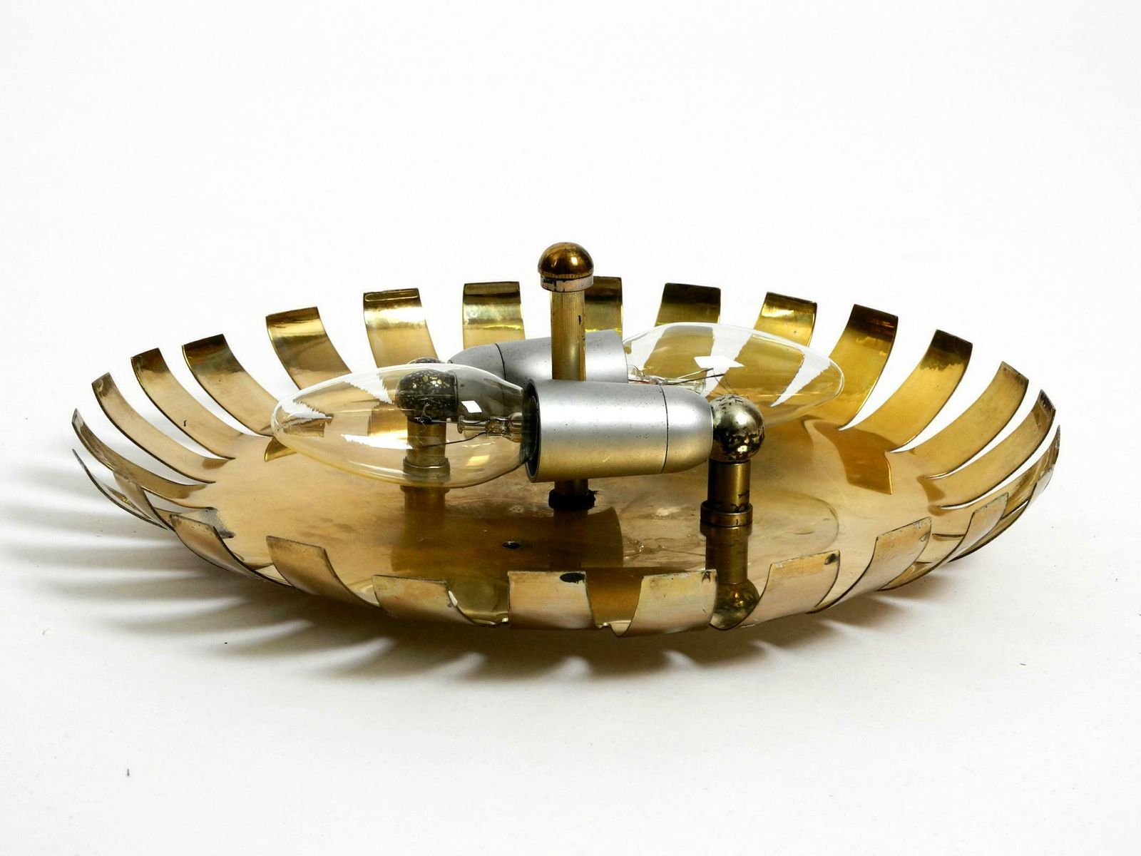 photo for sale Beautiful Mid Century Modern Ceiling Lamp Made Of Glass Stones And Brass Frame