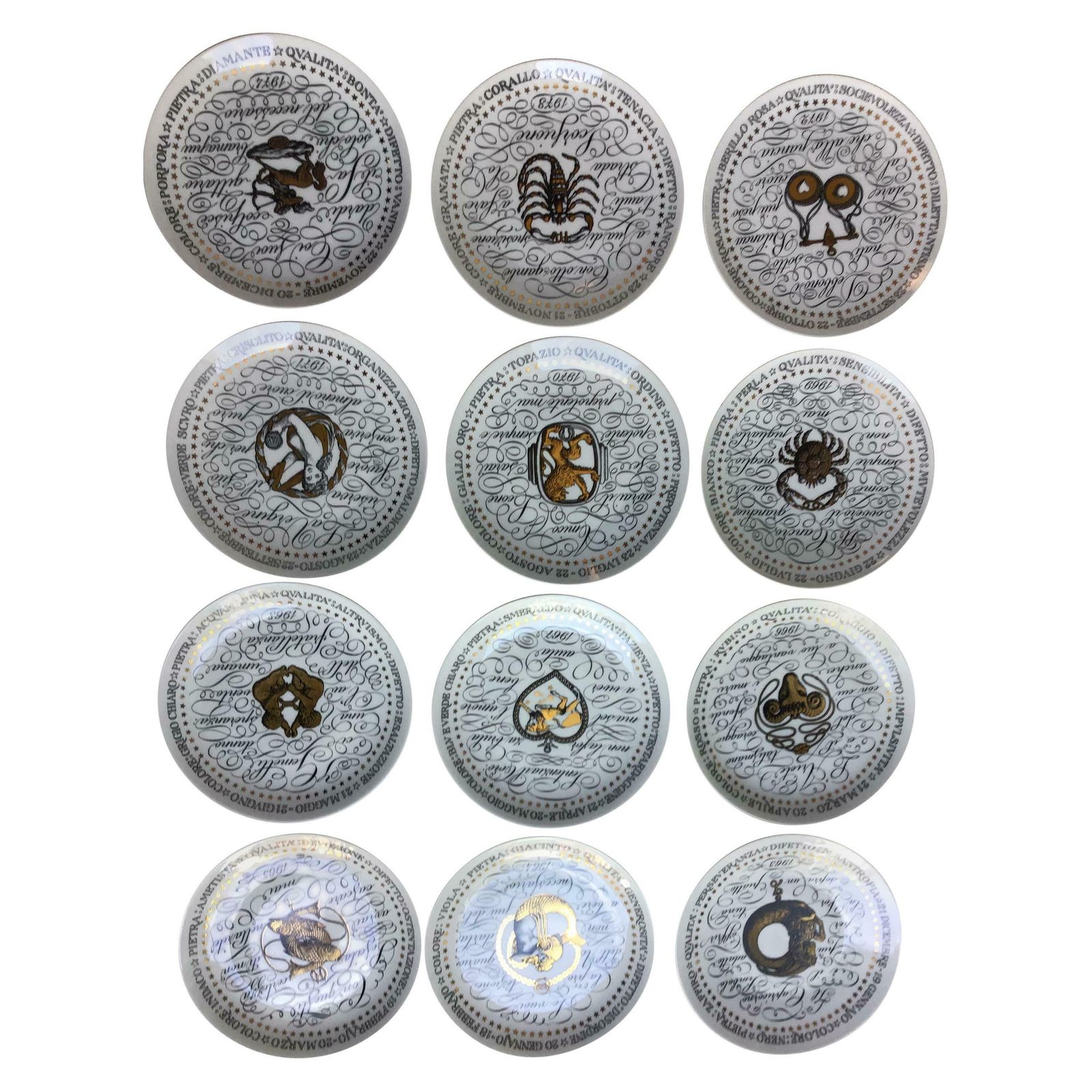 Piero Fornasetti Complete Zodiac Sign From 1964 1974 Porcelain, Italy