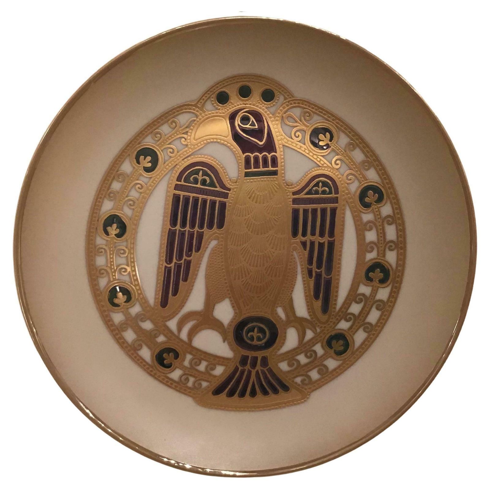Morbelli Porcelain “Gioiellò Germany Wall Plate Worked With Pure Gold 1960 Italy