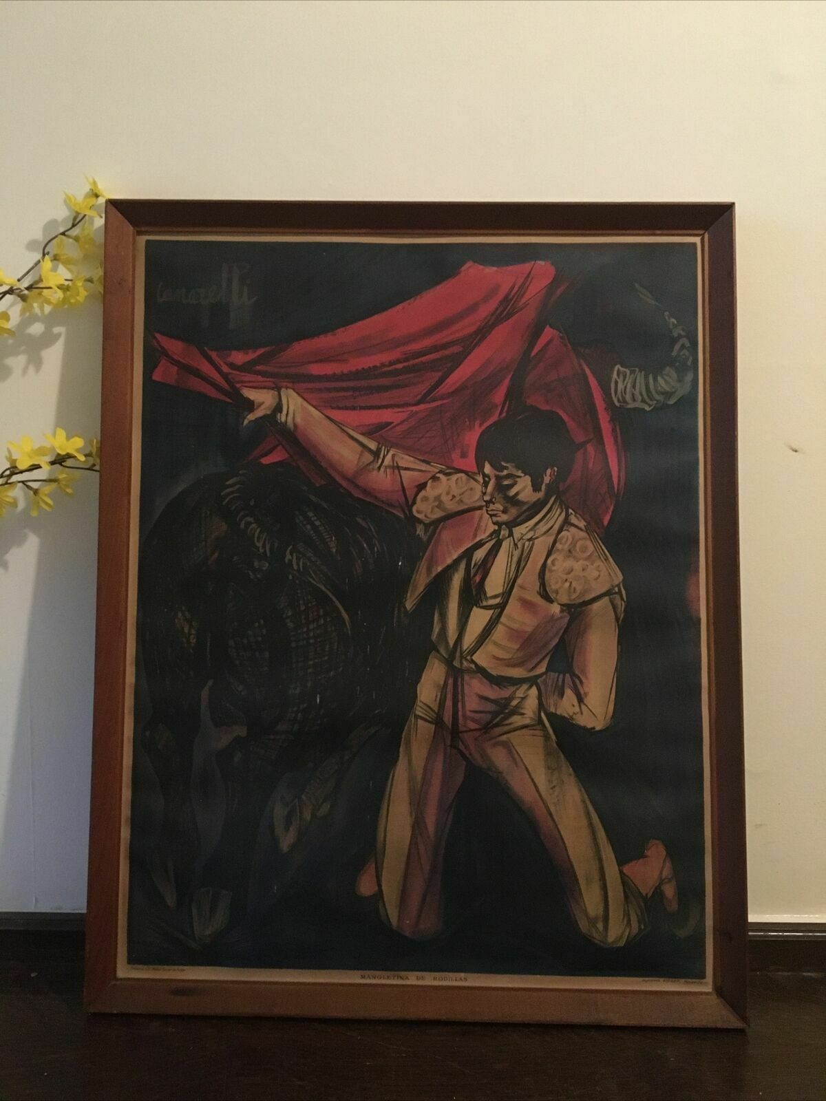 Janine Canarelli Bullfighting Poster Framed Lithograph Print Vintage 60s French