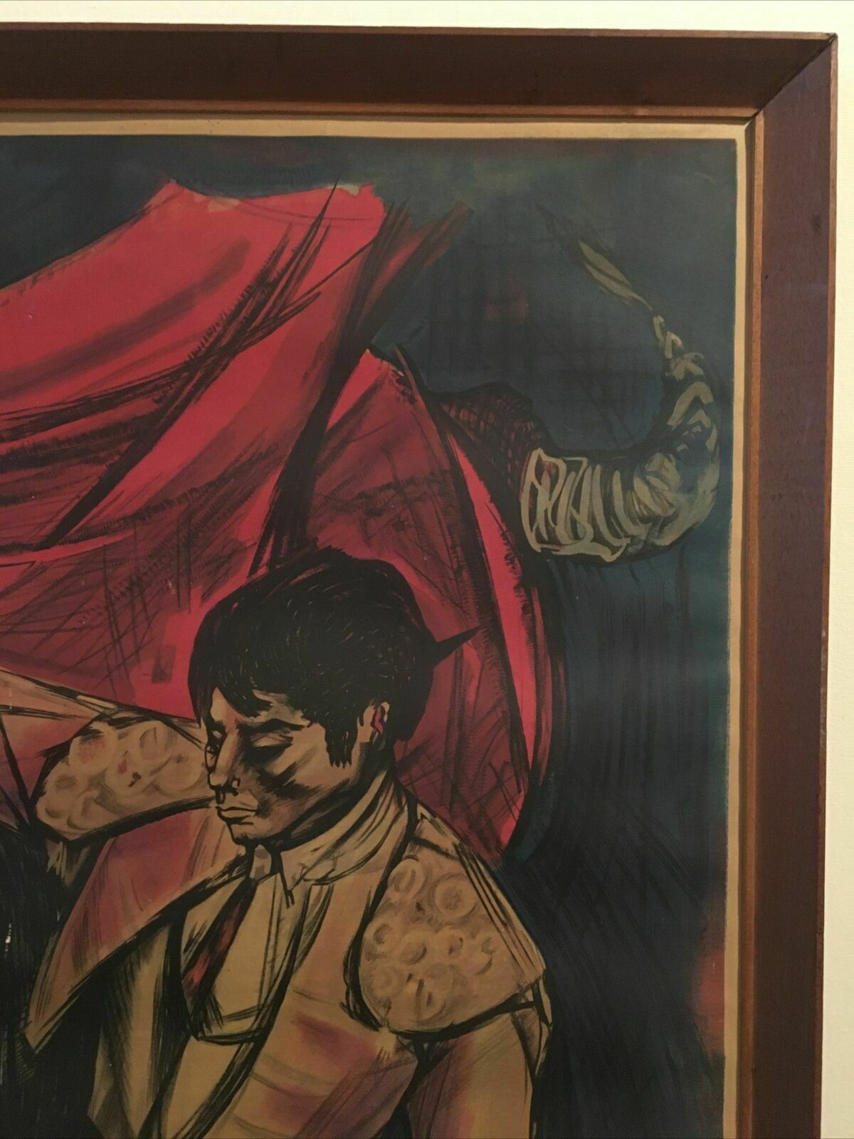 Janine Canarelli Bullfighting Poster Framed Lithograph Print Vintage 60s French photo for sale